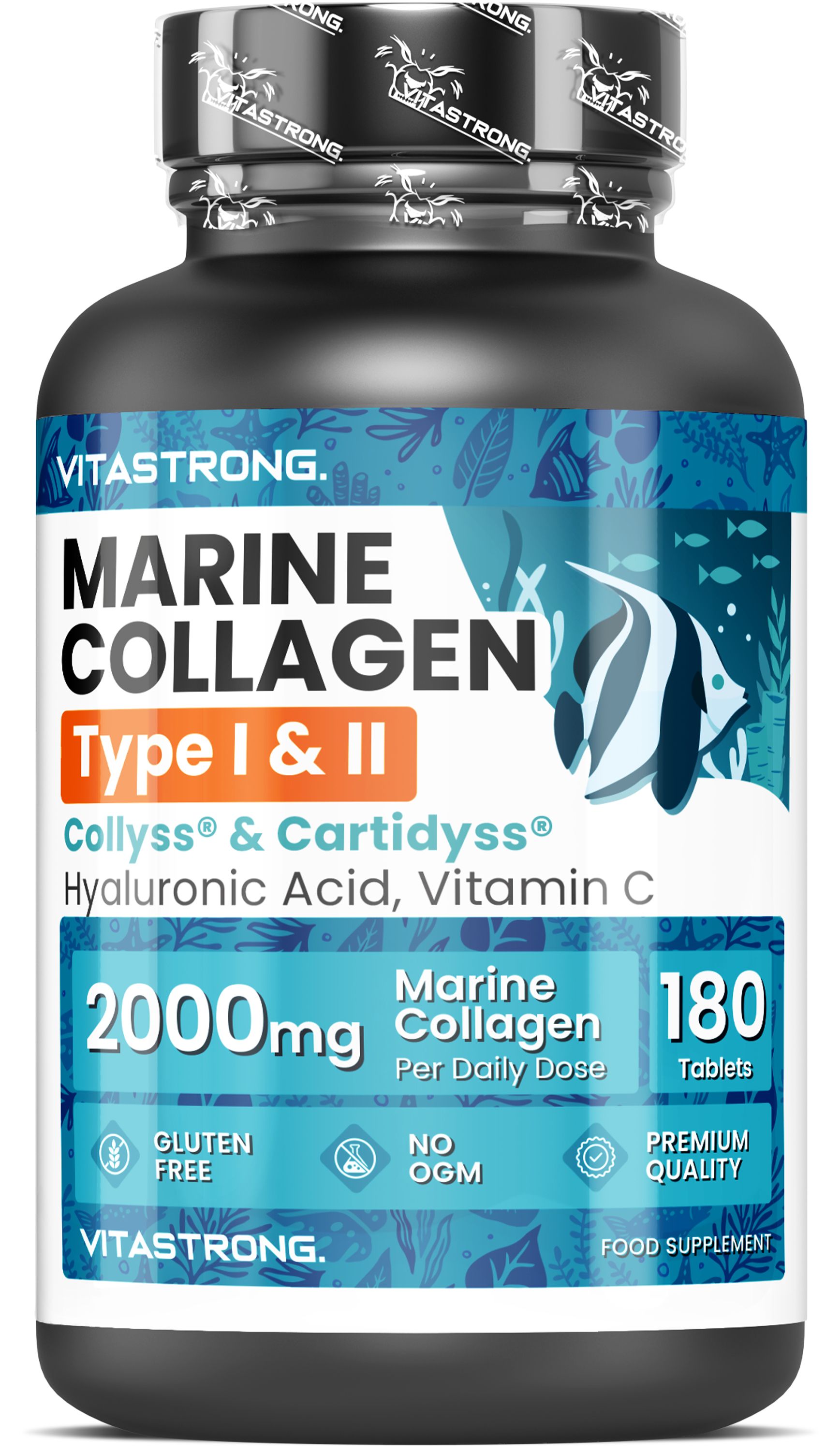 Vitastrong Marine Kollagen Typ 1 & 2, 180 Tabletten.