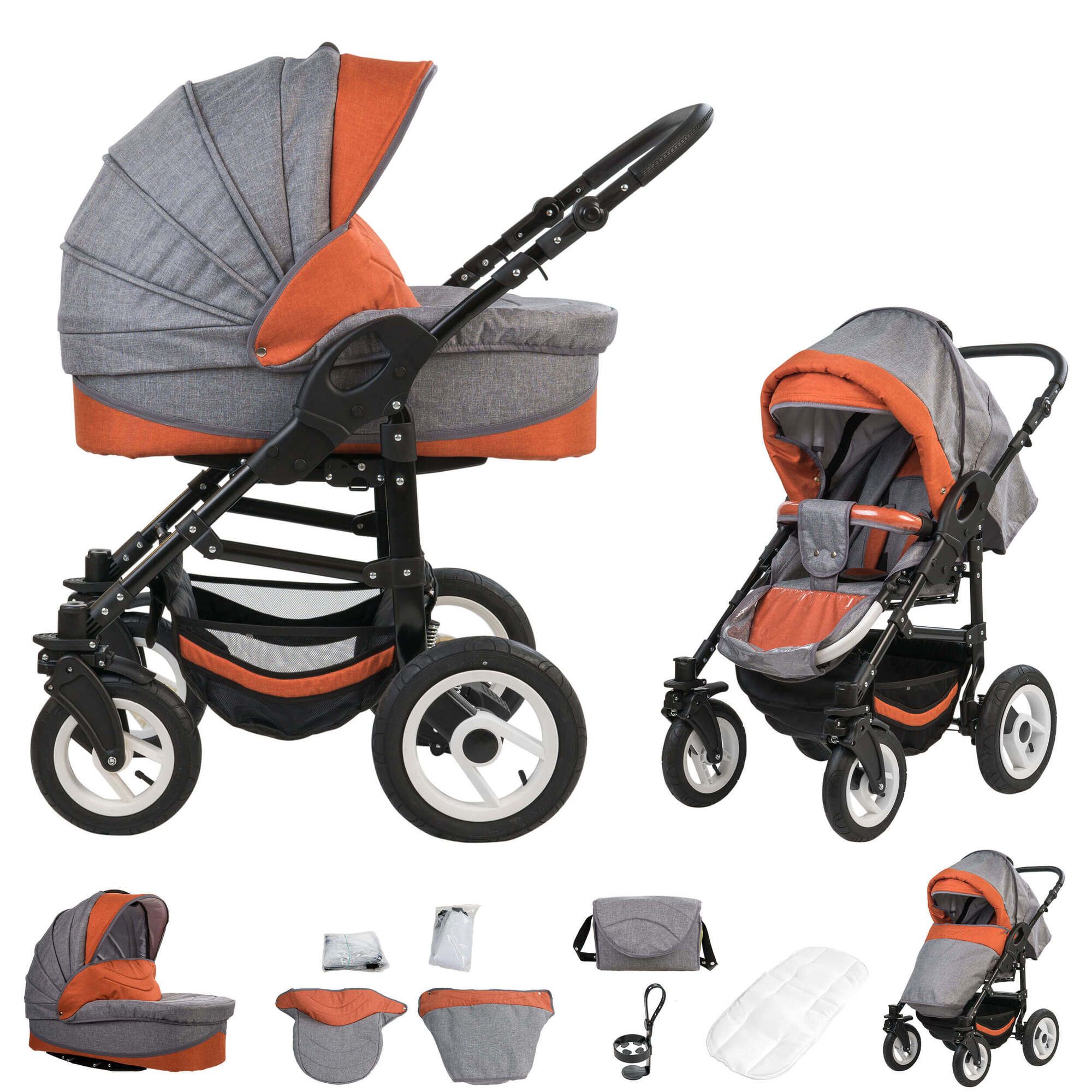 Bebebi Florenz 2 in 1 Kombikinderwagen Luftreifen, Spirito Orange Black