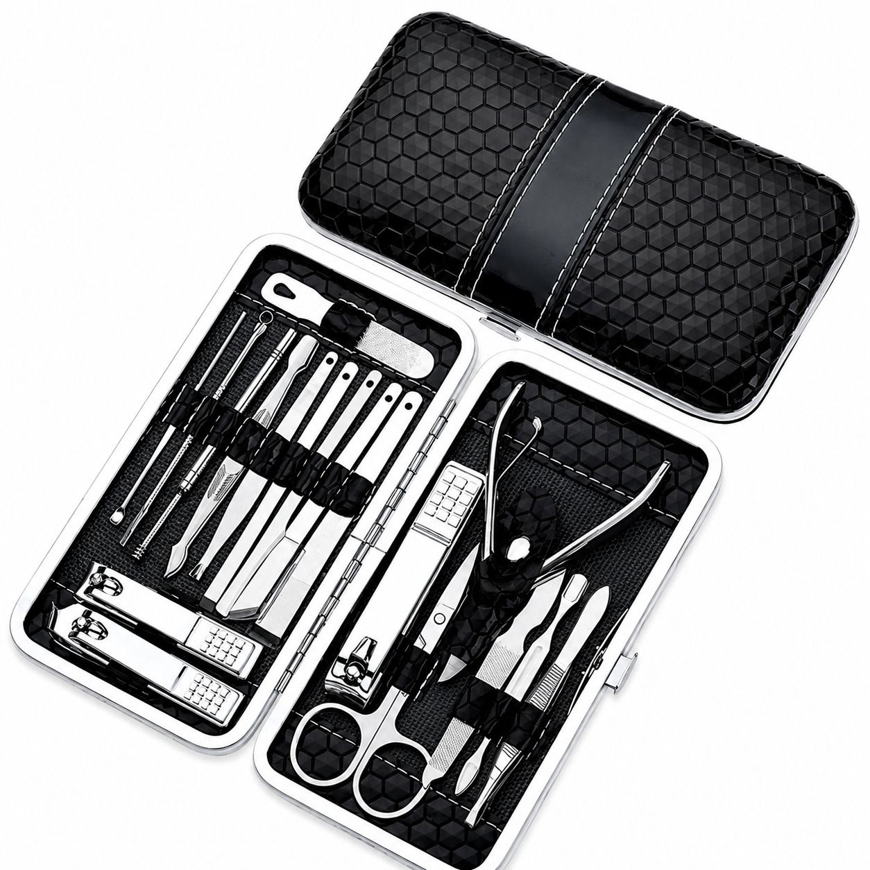 COOL-i 18-teiliges Maniküre Set aus Edelstahl mit PU Etui, für Hände, Füße & Gesicht 1 Pc Nagelknipser