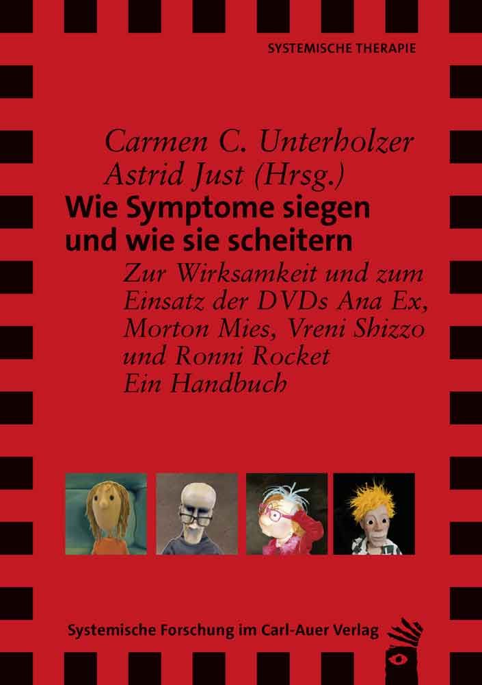Buchcover: "Wie Symptome siegen und wie sie scheitern". Roter Hintergrund, Titel, Autoren, Illustrationen von Figuren.