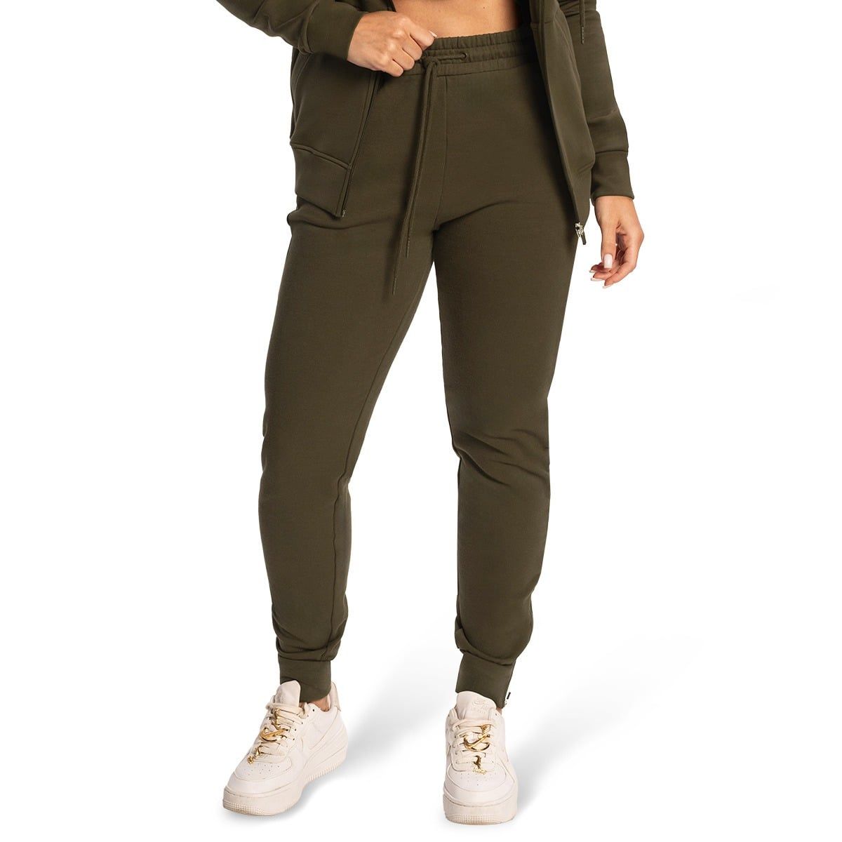 GymBeam Jogginghose Damen slim mit Kordelzug und Reißverschlusstaschen Espresso 1 St