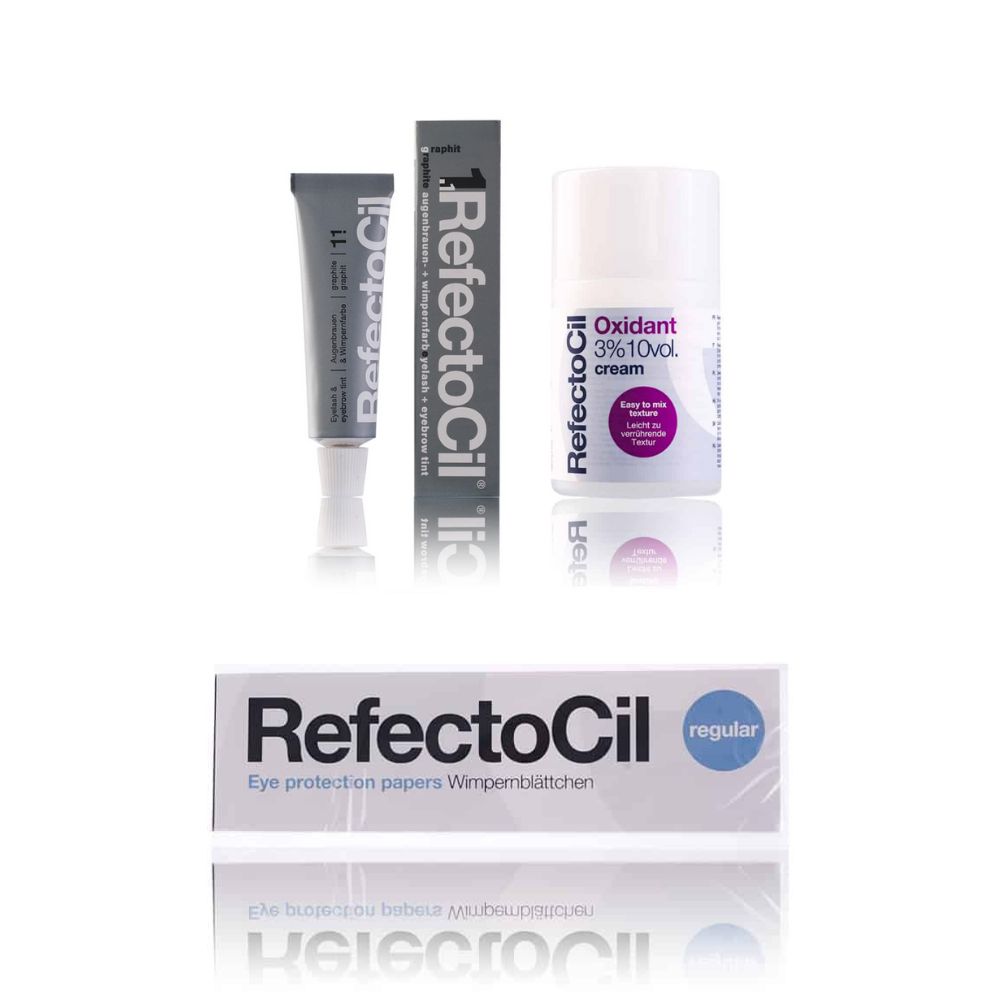 Refectocil Wimpernfarbe graphit 1.1 & Refectocil Oxidant Creme 3% & Refectocil Wimpernblättchen Set