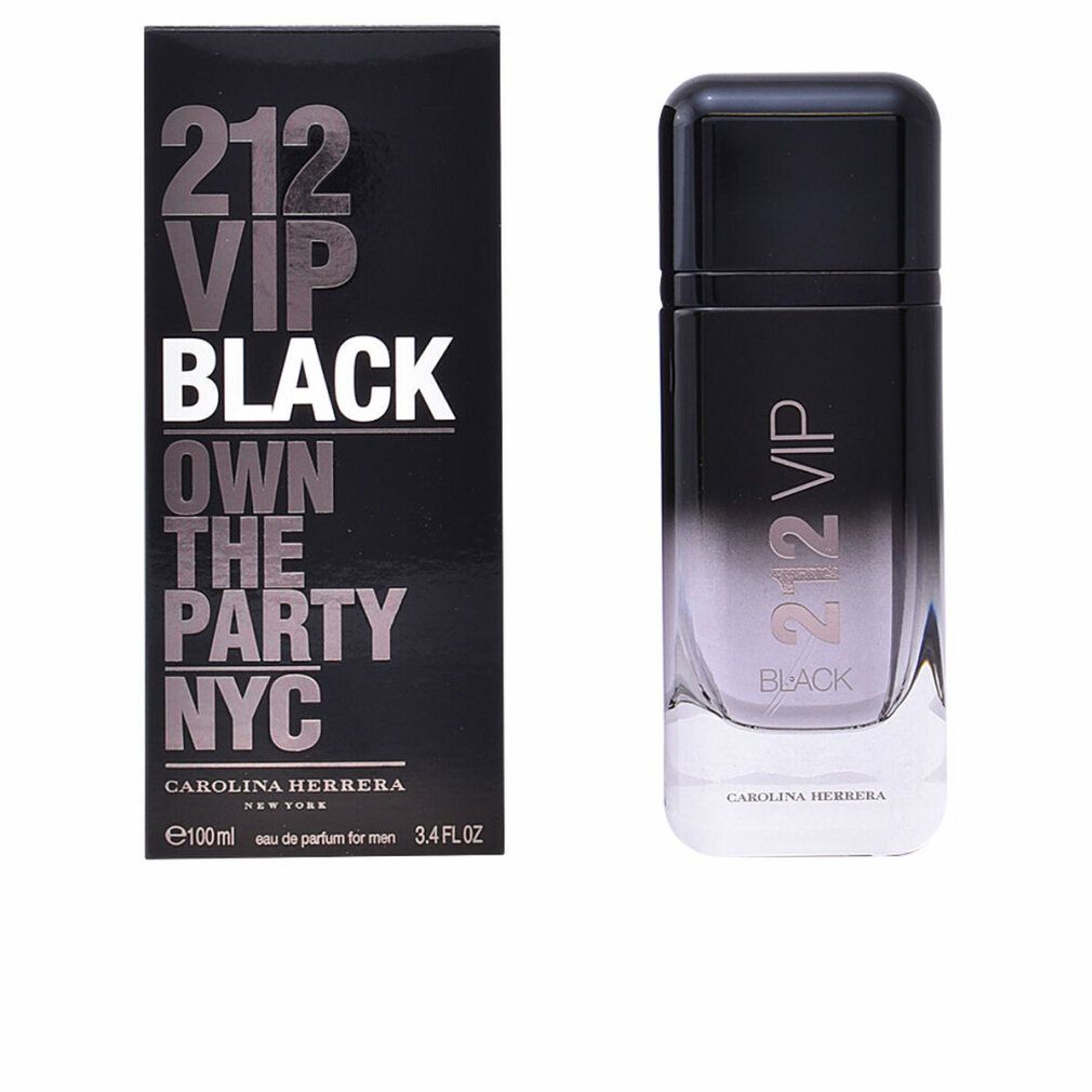 Schwarzer Karton und Flakon. Karton: 212 VIP BLACK, OWN THE PARTY NYC. Flakon: 212 VIP BLACK.
