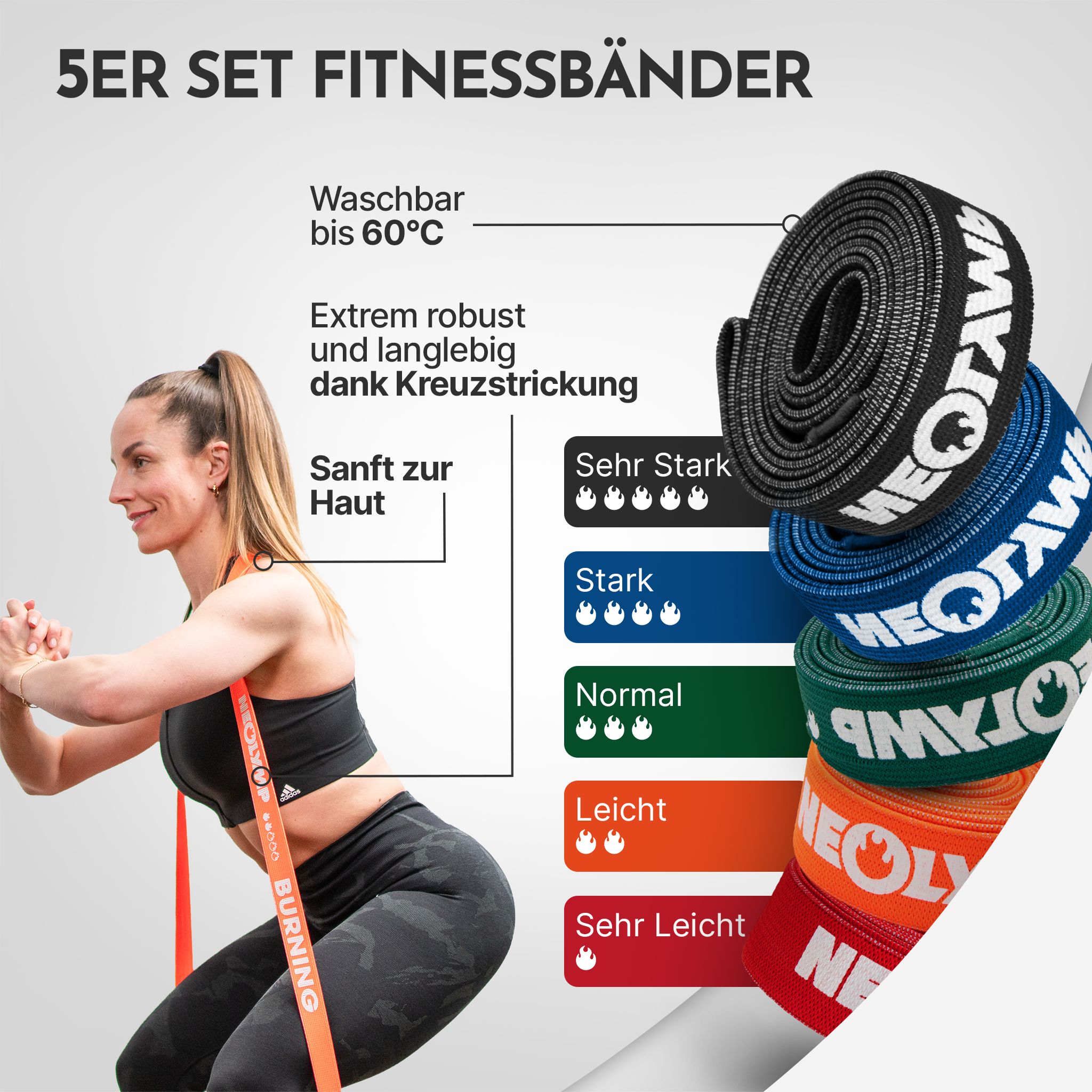 NEOLYMP lange Fitnessbänder Stoff Set