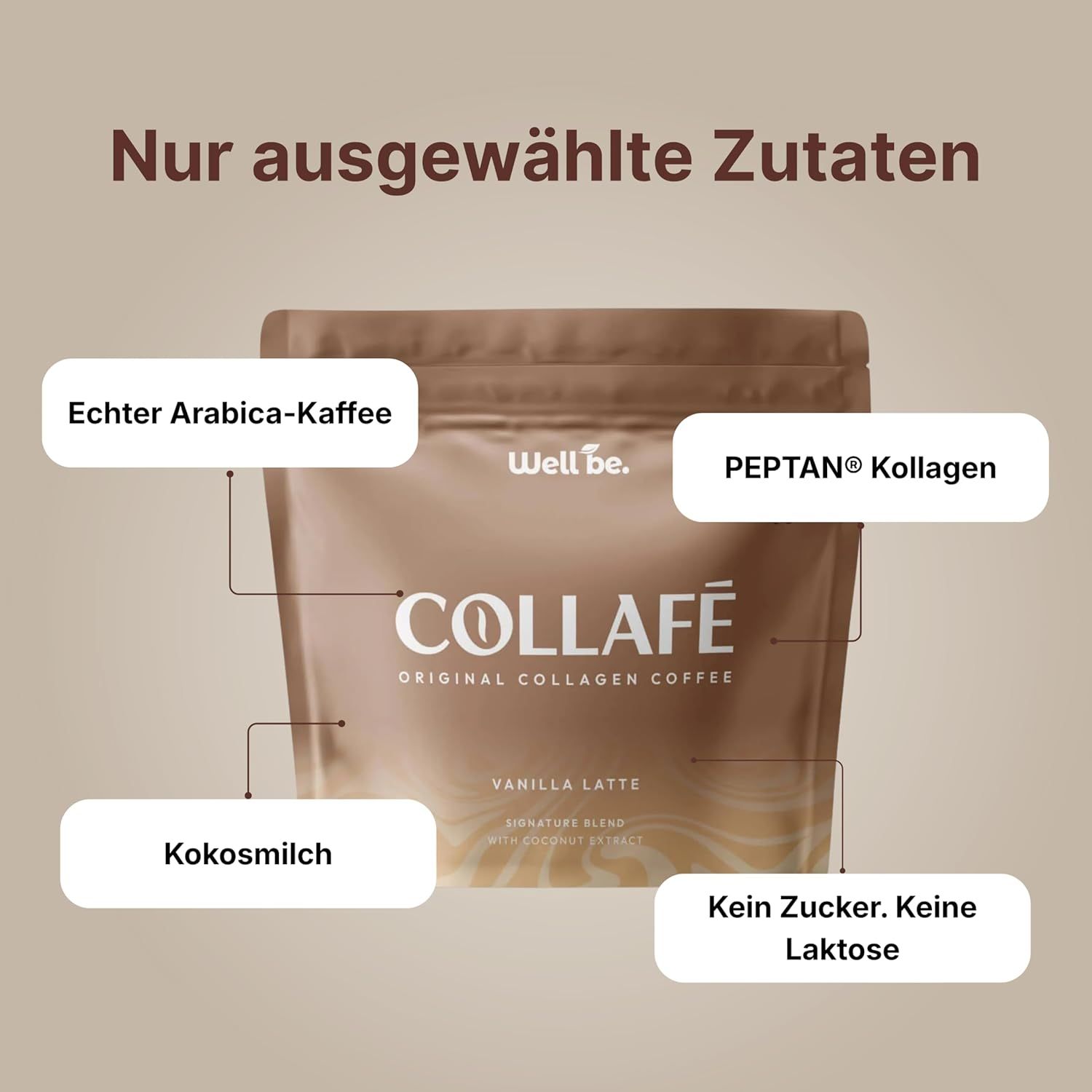 wellbe Collafé Vanilla Latte – Kaffeegetränk mit Kollagen & Arabica Kaffee