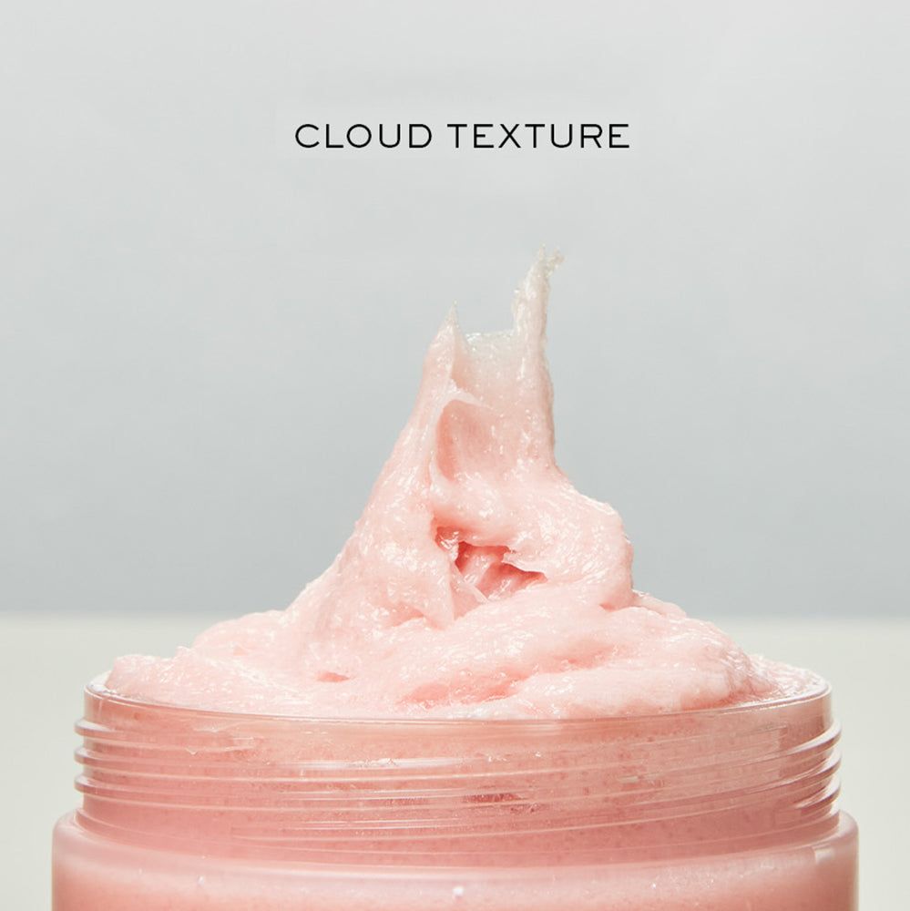 Nahaufnahme der rosa Peeling-Textur mit der Aufschrift „CLOUD TEXTURE“.