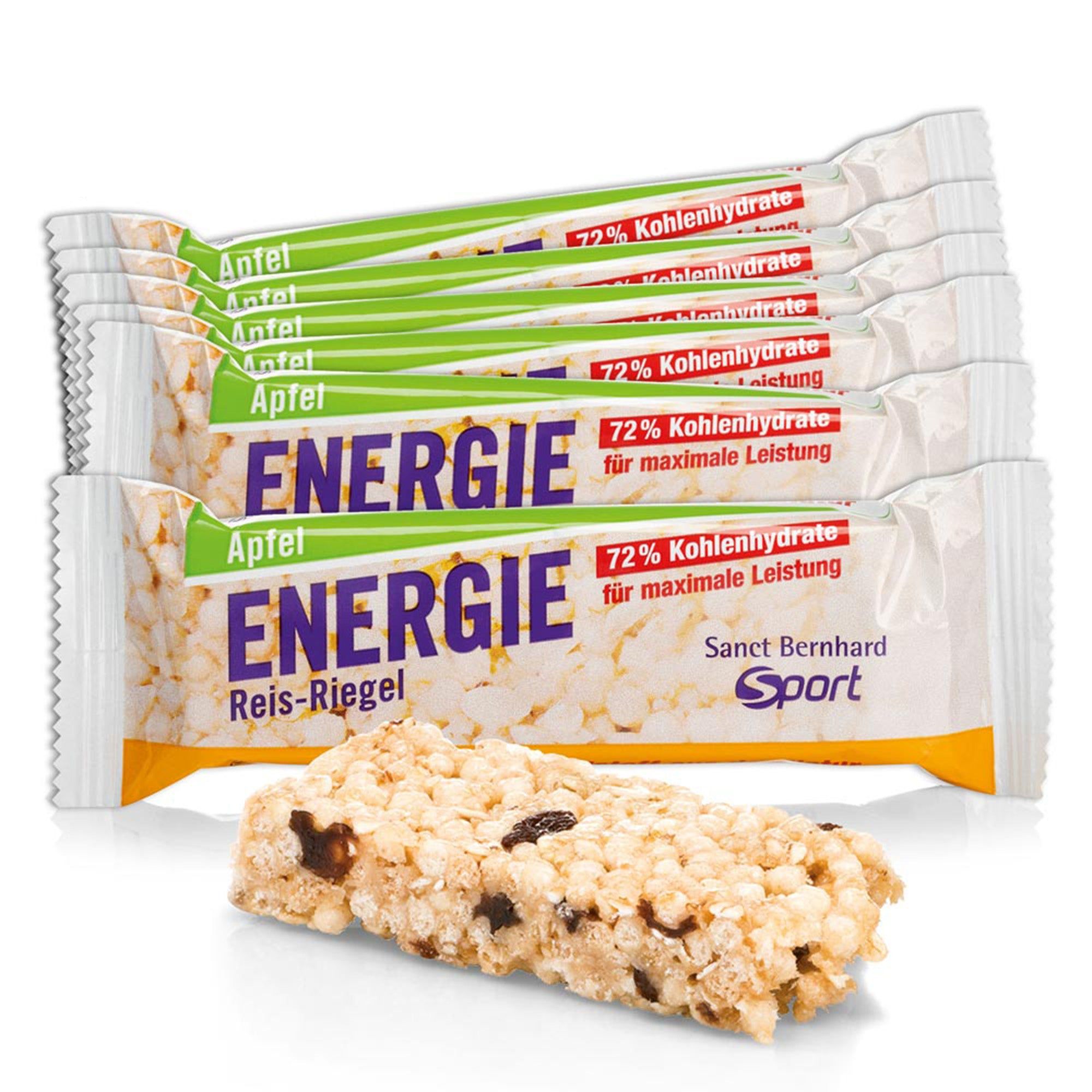 Mehrere Sanct Bernhard Sport Energie Reis-Riegel, Himbeergeschmack.