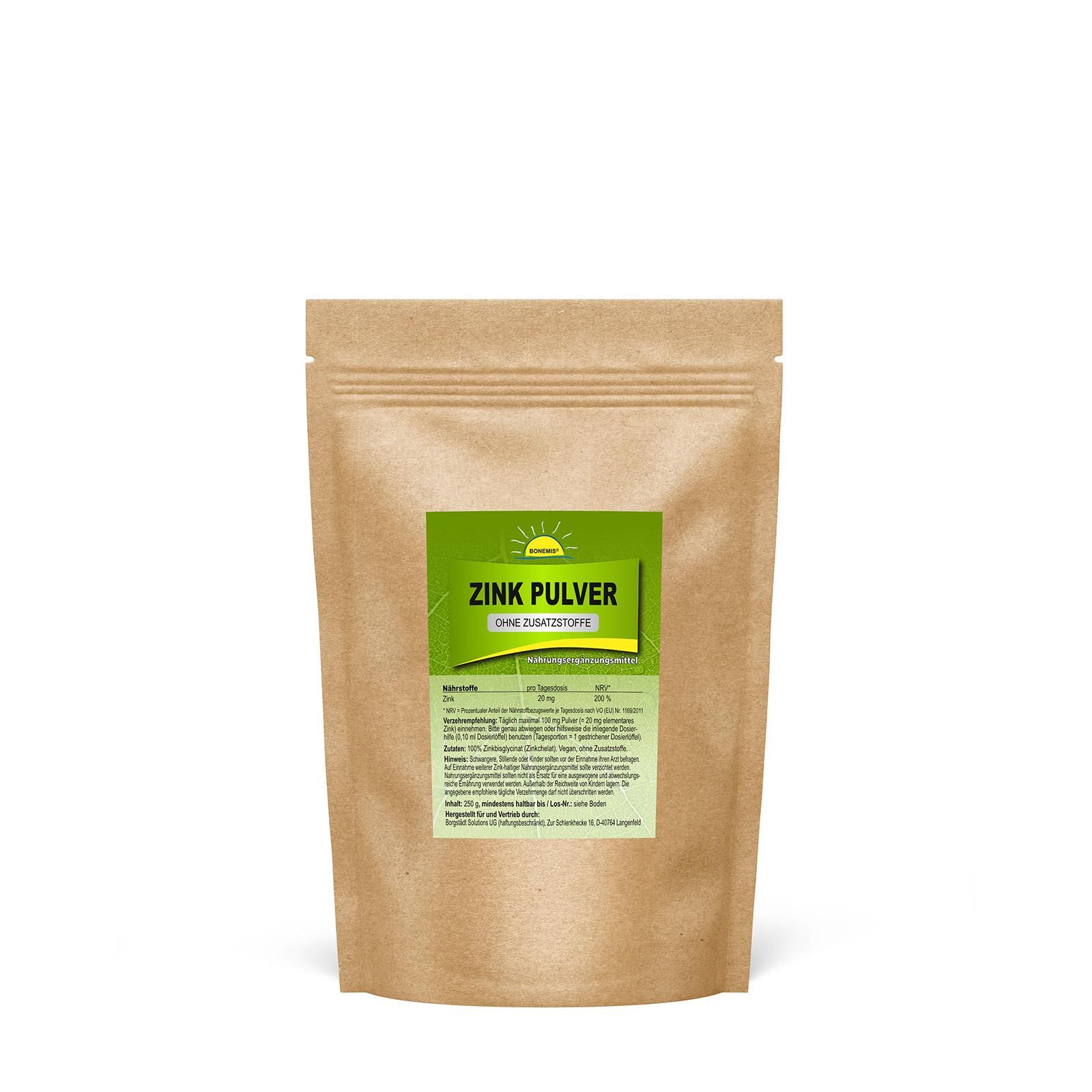 Bonemis® Zink Pulver, Premiumqualität ohne Zusatzstoffe, vegan 0,25 kg Pulver
