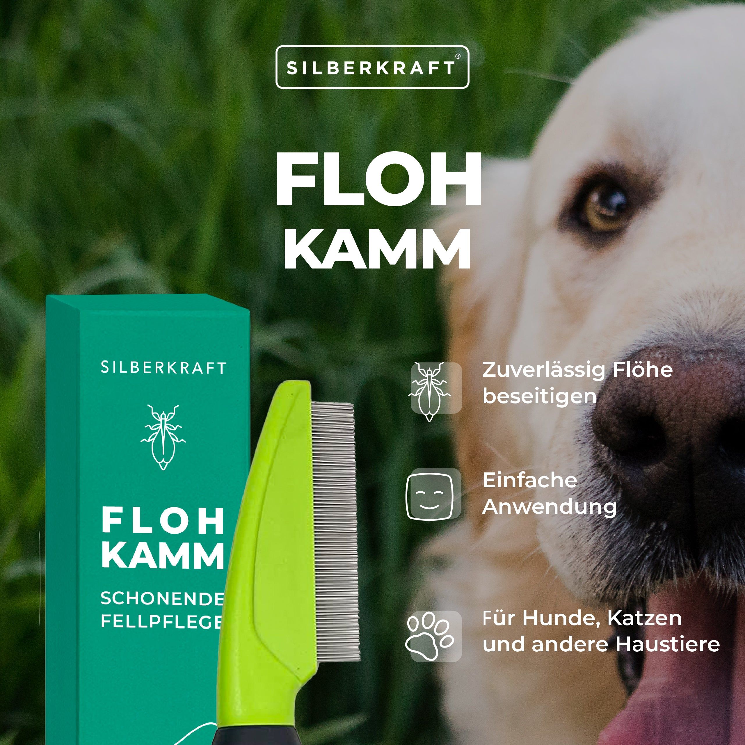 SILBERKRAFT Flohkamm Hund & Katze
