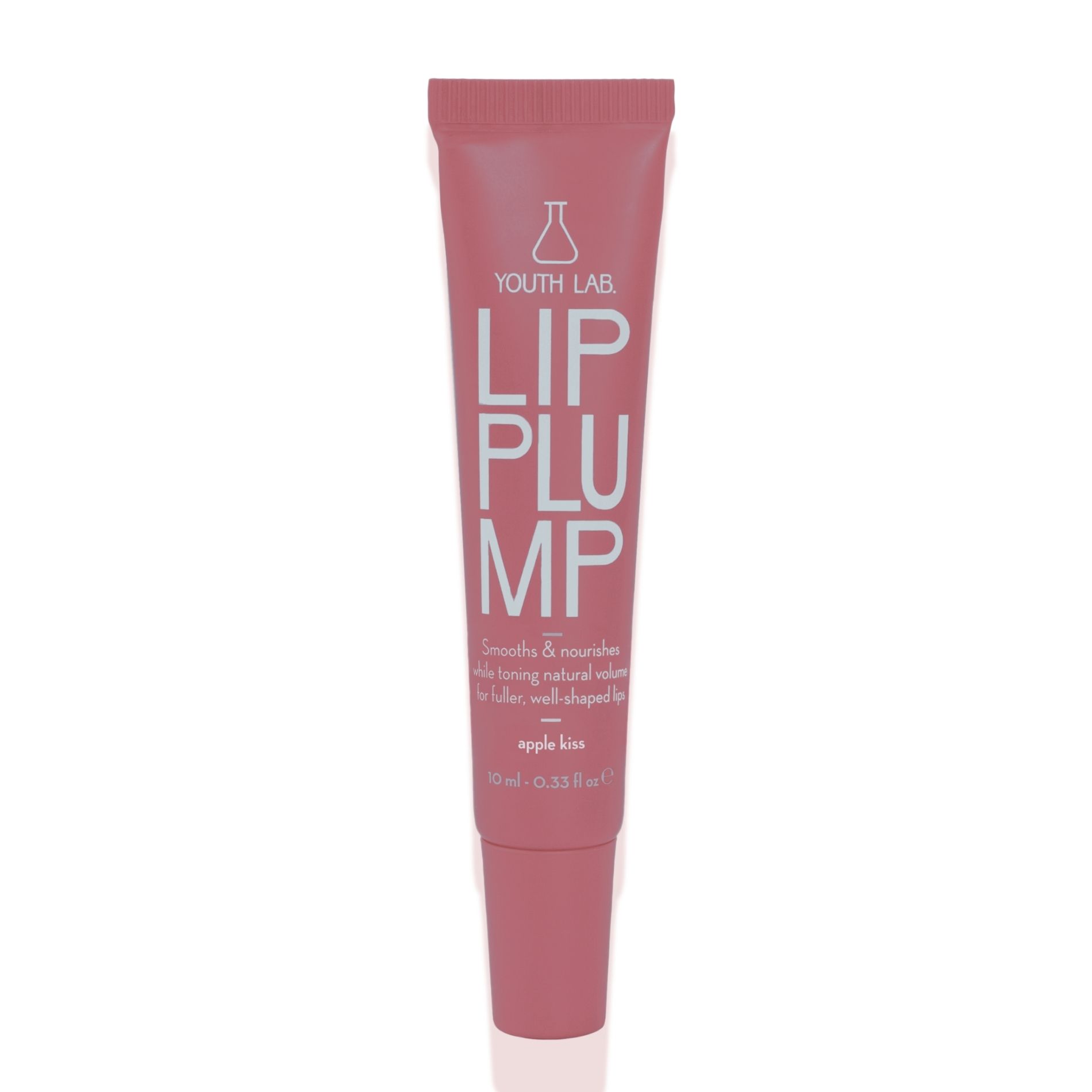 Rosa Tube mit weißem Schriftzug LIP PLUMP und YOUTH LAB Logo. Text: Apple Kiss. Inhalt: 10 ml.