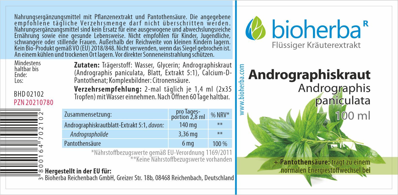 Bioherba Andrographiskraut Tropfen Tinktur