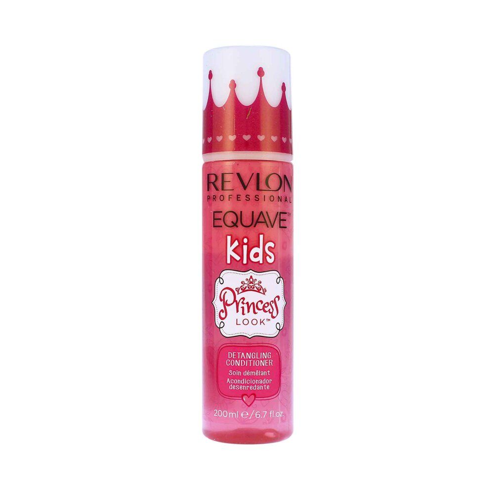 Rosa Sprühflasche mit weißem Deckel. Aufschrift: Revlon Equave Kids Princess Look Conditioner. 200ml.