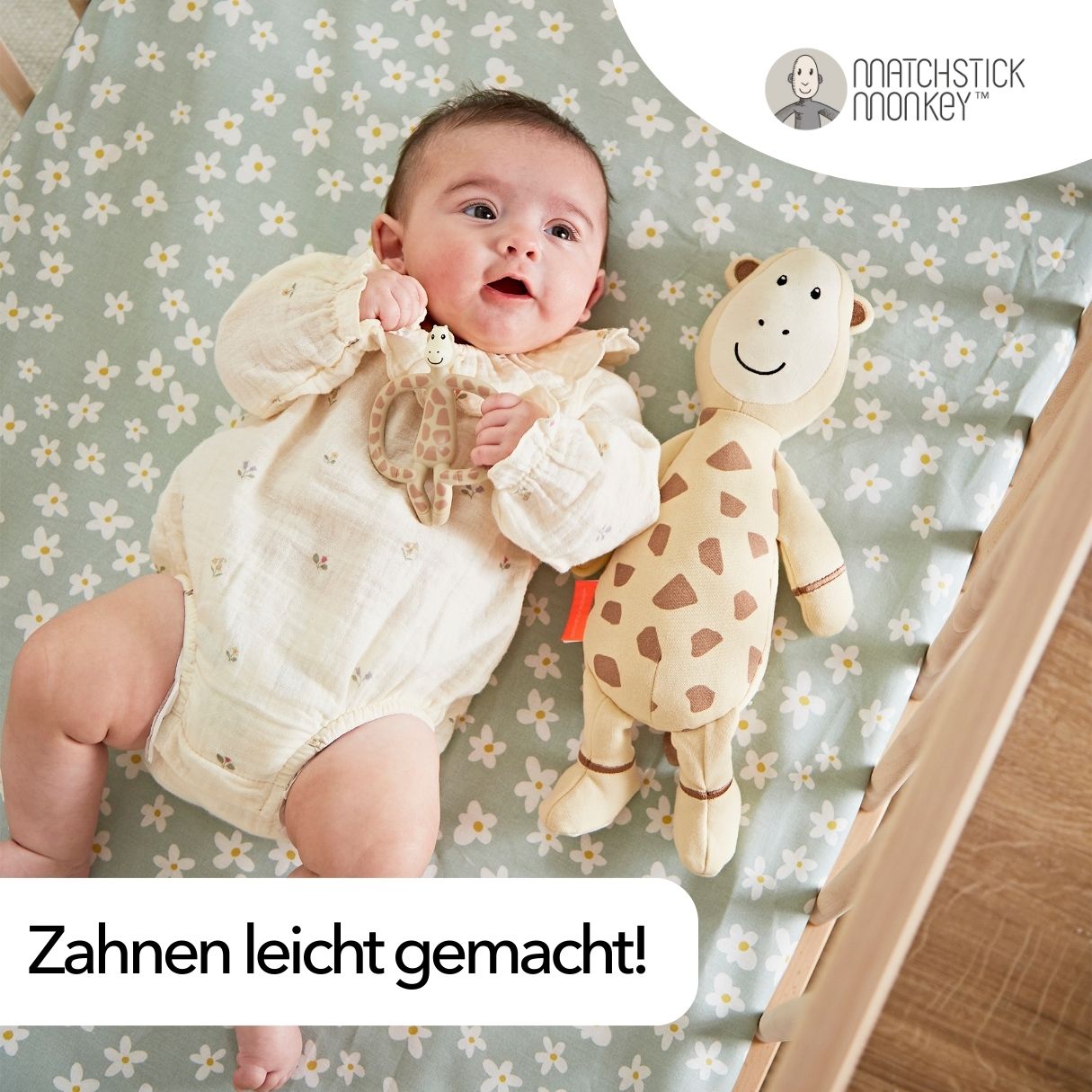 Matchstick Monkey Geschenkset – Beißring & Plüschtier mit Beißapplikation