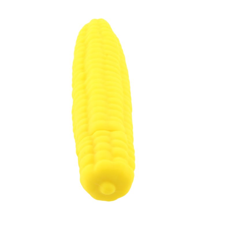 Gelber Vibrator in Maisform. Strukturierte Oberfläche. Vertikale Ansicht.