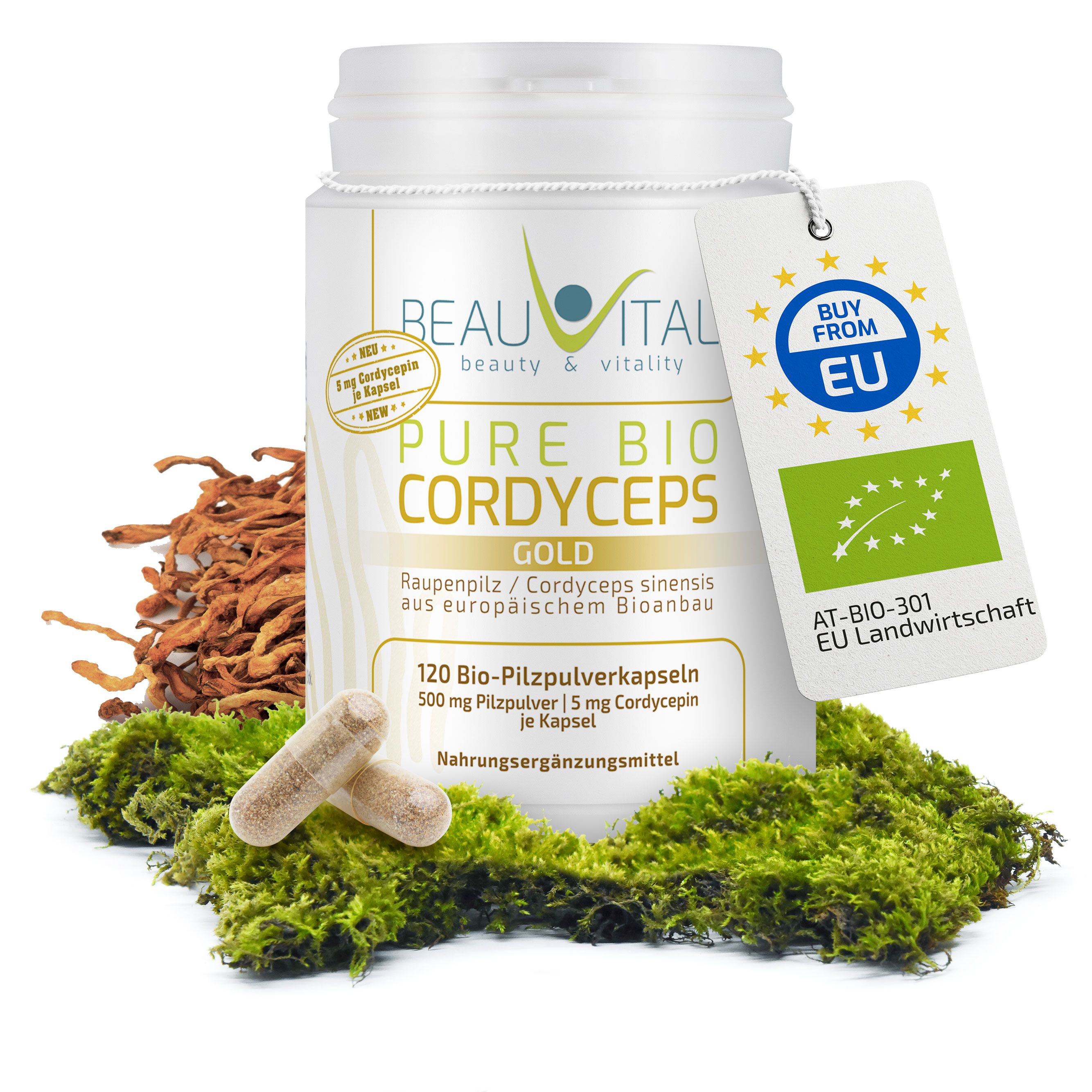 BEAUVITAL® Pure Bio Cordyceps Gold Kapseln mit 10mg Cordycepin/g