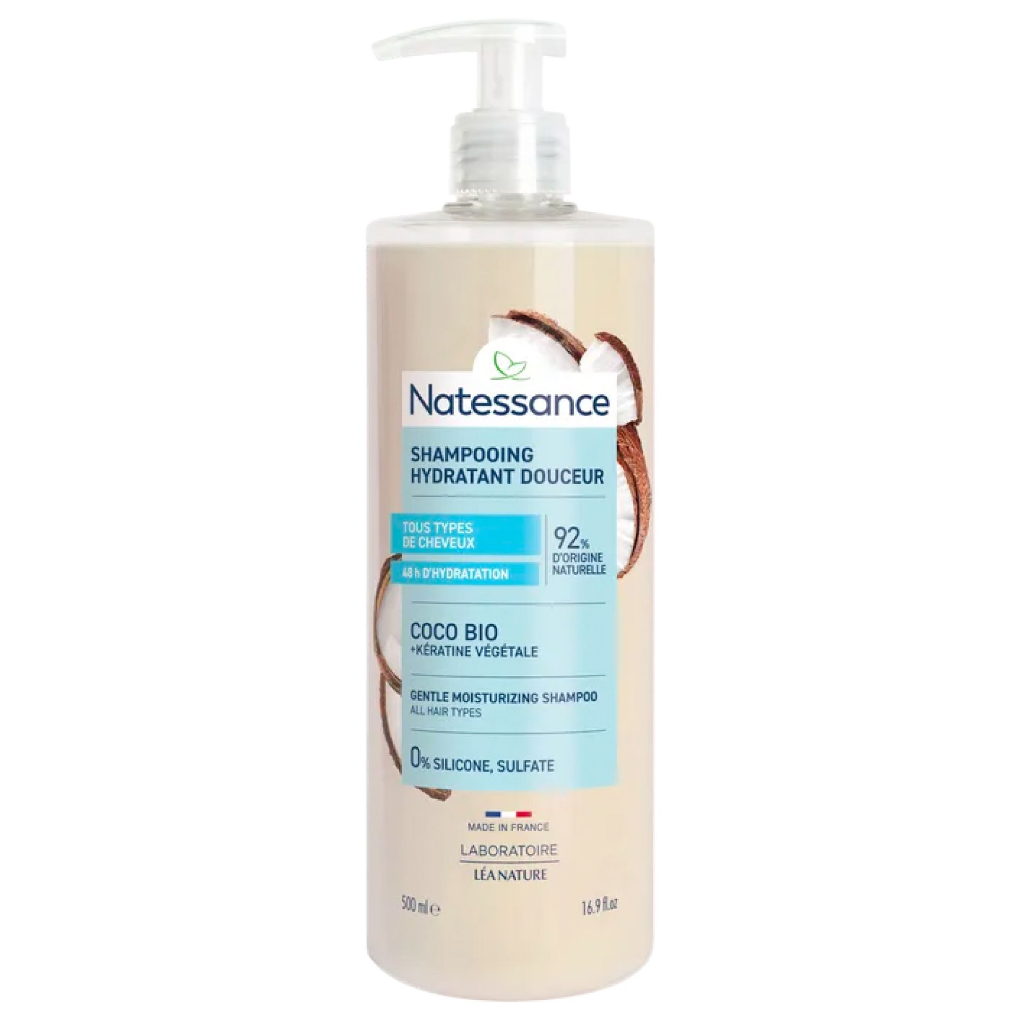 Natessance Shampoo Kokosnuss und Pflanzliches Keratin 21,9x6,5x6,5 cm