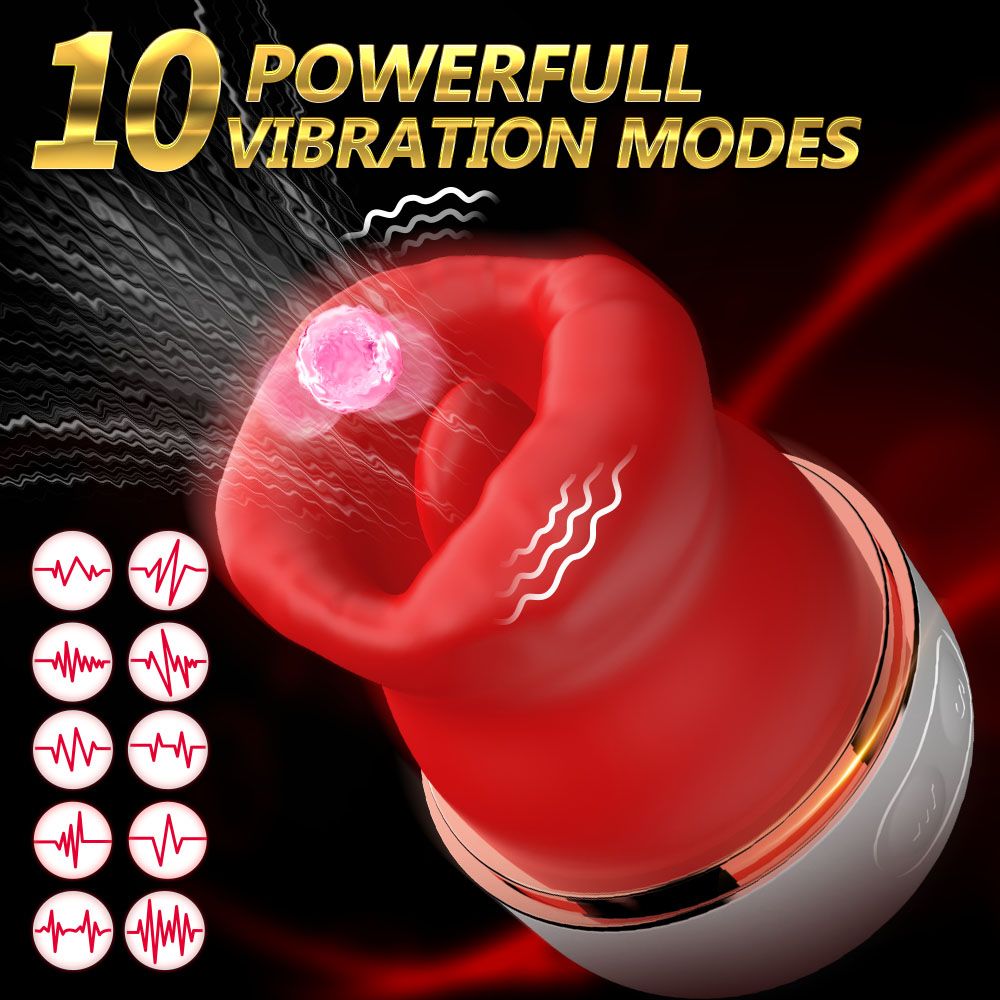 Grafik mit Produktabbildung und Text: 10 Powerful Vibration Modes. Zeigt Vibrationsmuster.