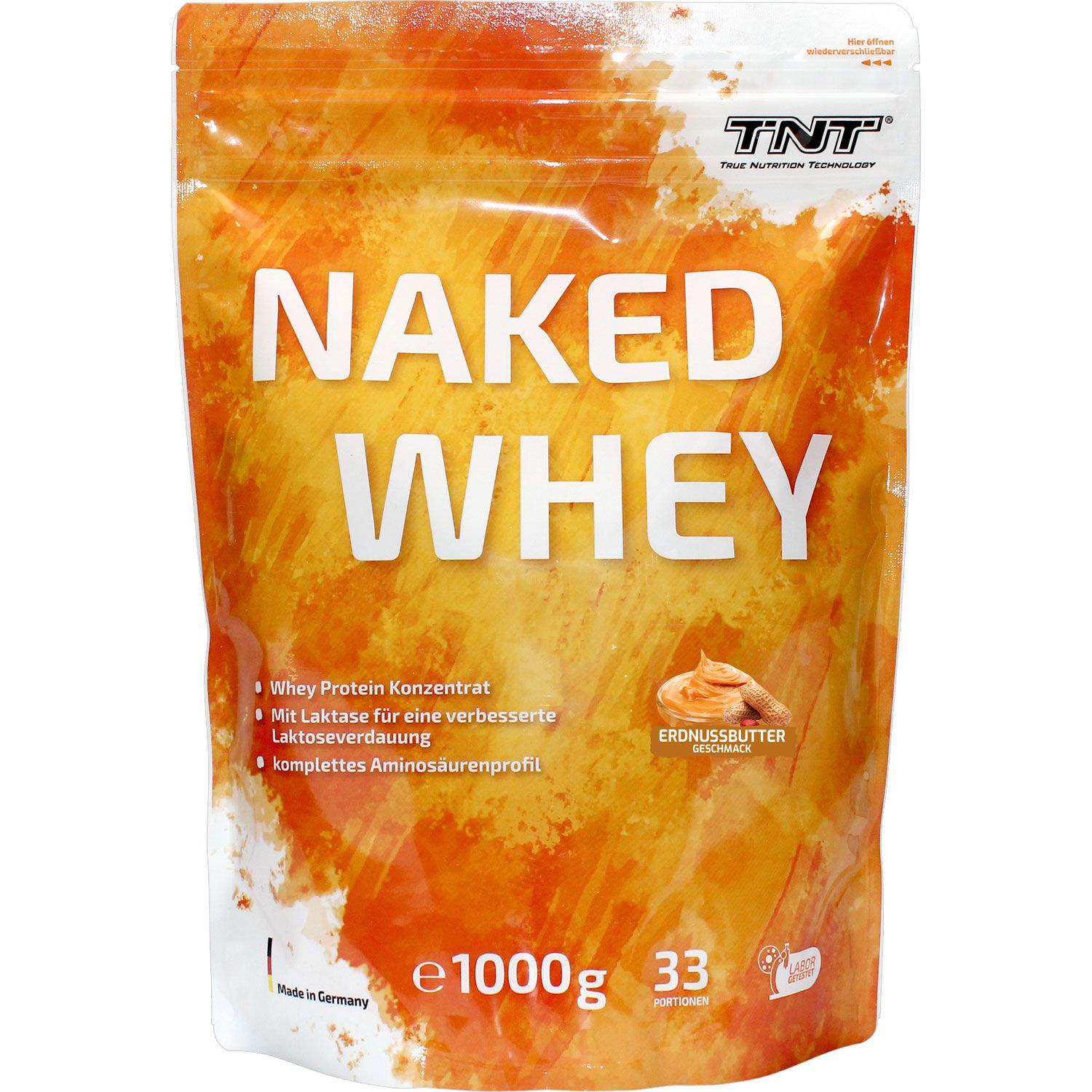 TNT Naked Whey Protein - Erdnussbutter, hoher Eiweißanteil, mit Laktase für bessere Verdauung