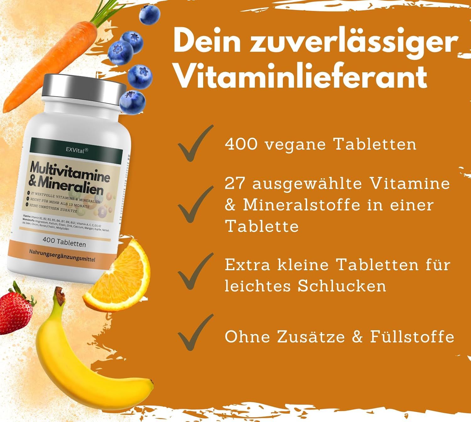 EXVital® Multivitamin & Mineralien Tabletten, 27 Wirkstoffe, 13 Monate Vorrat