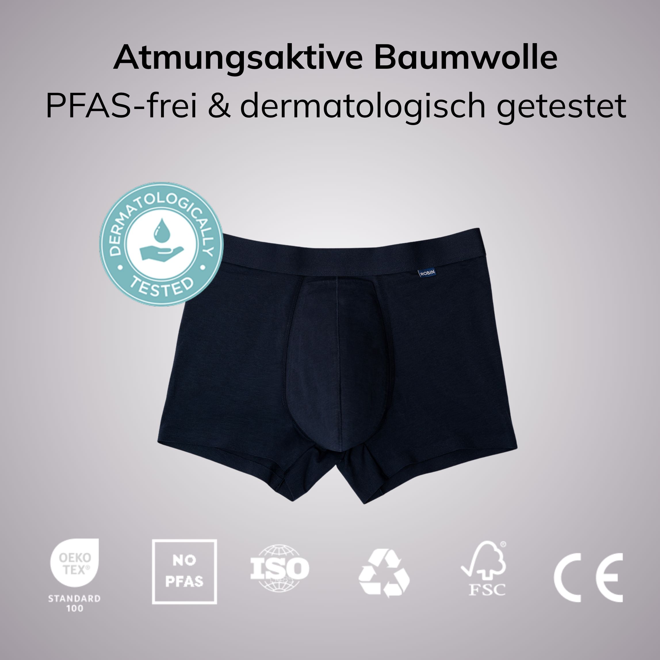 Robin Premium Waschbarer Inkontinenz-Boxershort für Herren bei Urinverlust (L, Dunkelblau)