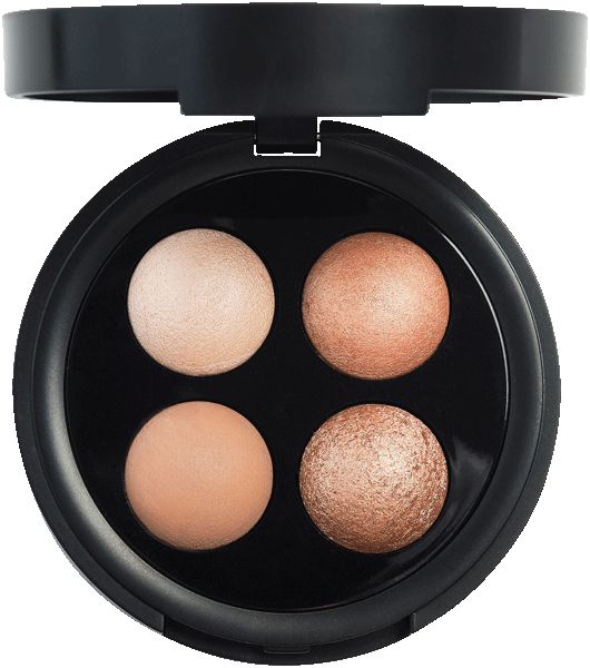 Kompakte Lidschattenpalette mit vier runden, gebackenen Mineralpudern in neutralen Tönen.