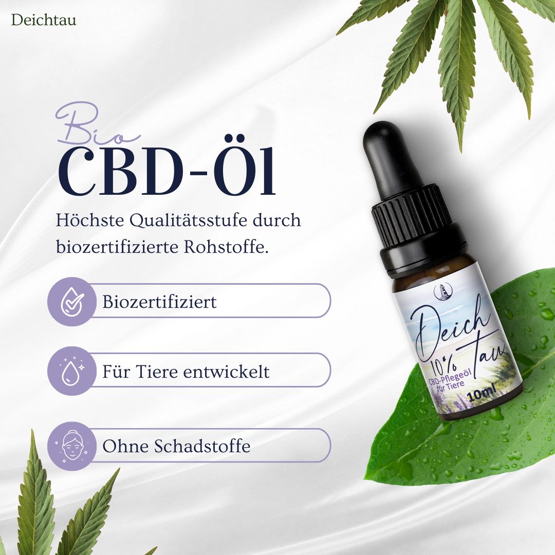 Deichtau Bio CBD Öl 10% für Hund & Katze - CBD-Hanföl-Tropfen – Echtes Cannabisöl - Deutsche Marke