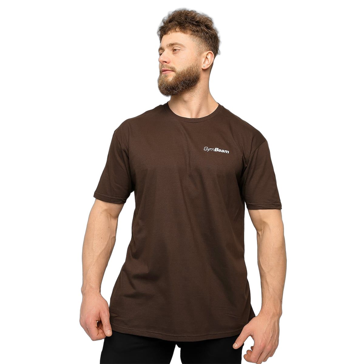 GymBeam T-Shirt Herren regular Kurzarm Schokoladenbraun Basic