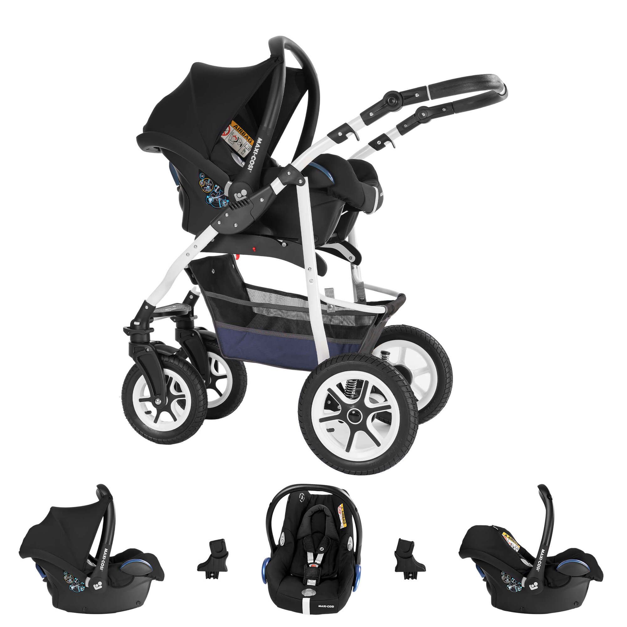 Bebebi Bellami 3 in 1 Kinderwagen Set mit Original Maxi Cosi, Luft Bellablue