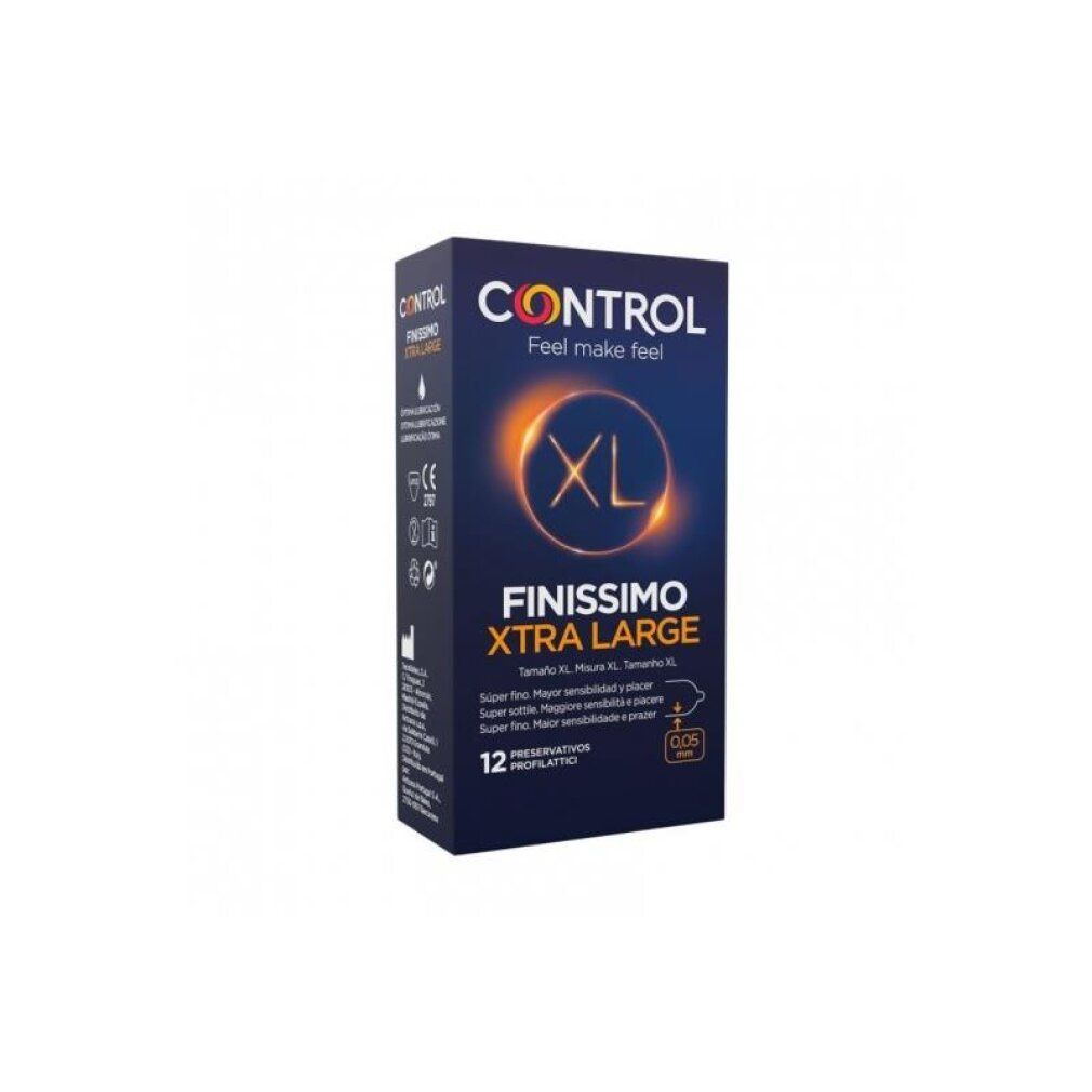 Control Finissimo Xtra Large Kondompackung, 12 Stück, XL-Größe, 0,05 mm Dicke.