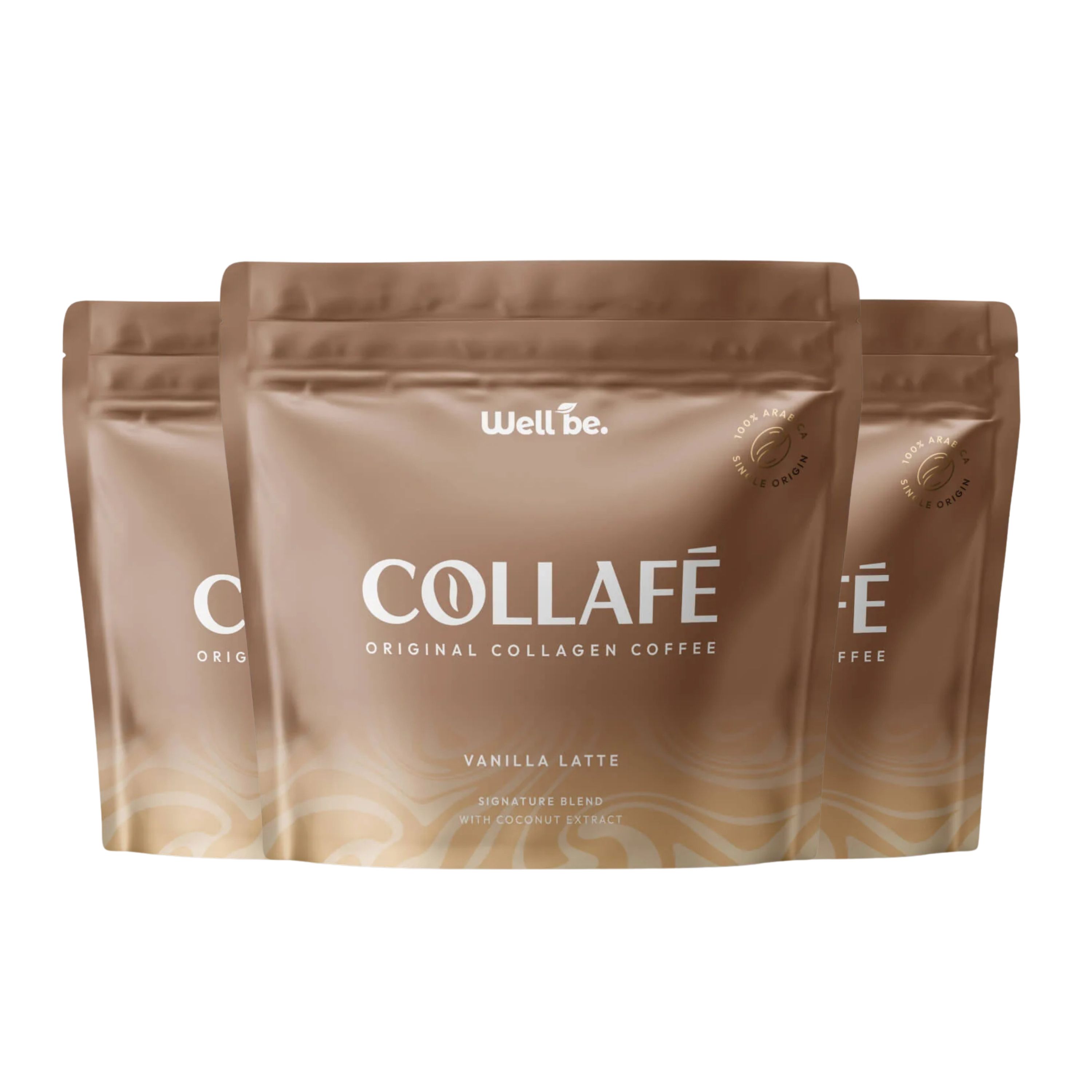wellbe Collafé Vanilla Latte – Kaffeegetränk mit Kollagen & Arabica Kaffee 3x228 g Pulver