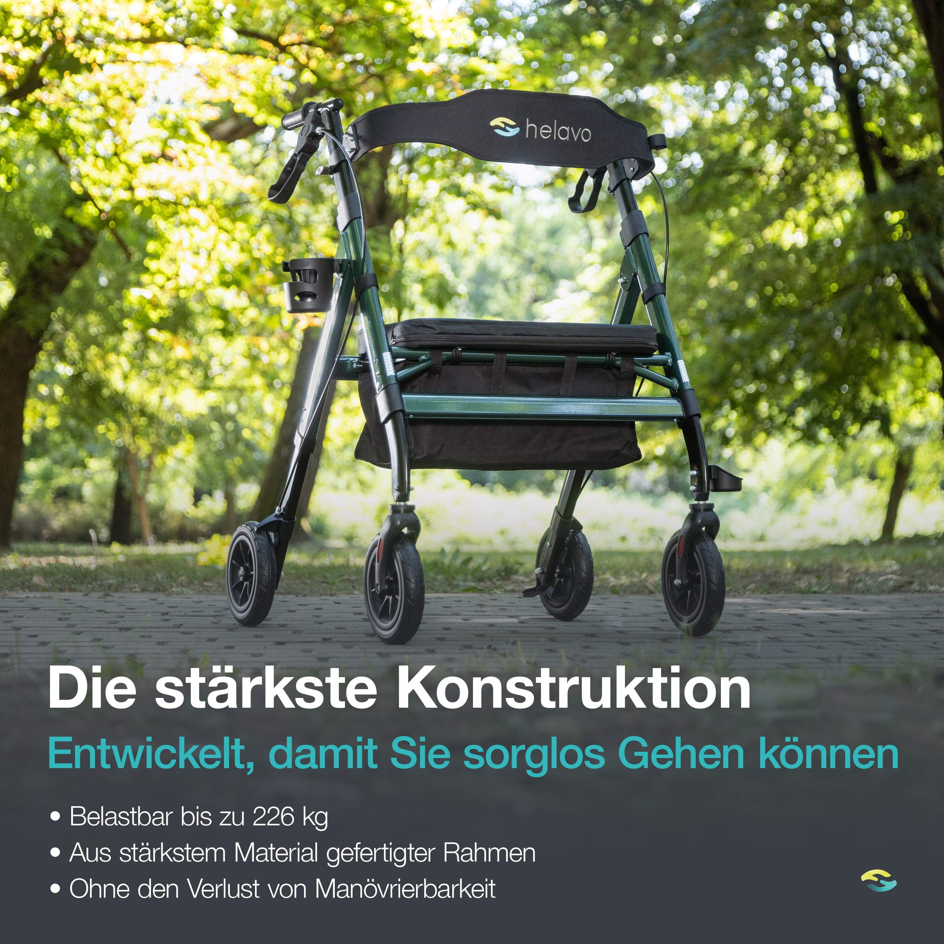 Helavo XXL Schwerlastrollator extra breit faltbar mit Vollgummireifen bis 226kg
