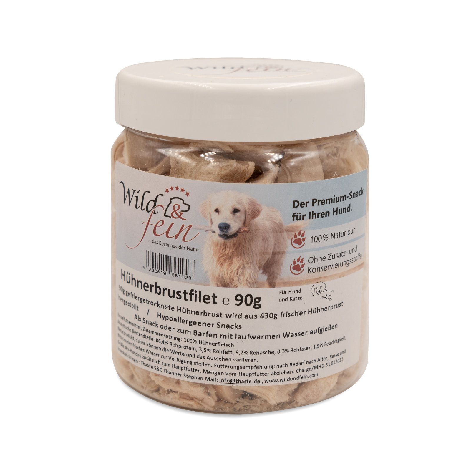 Wild & Fein Hundesnack Hühnchenbrustfilet gefriergetrocknet
