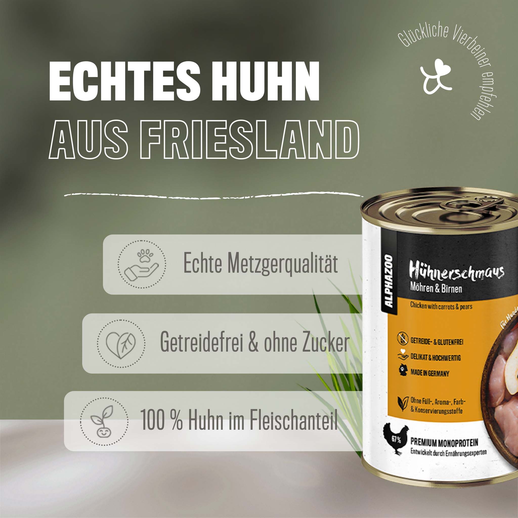 Alphazoo Hühnerschmaus, Nassfutter Huhn für Hunde 6x400 g Futter