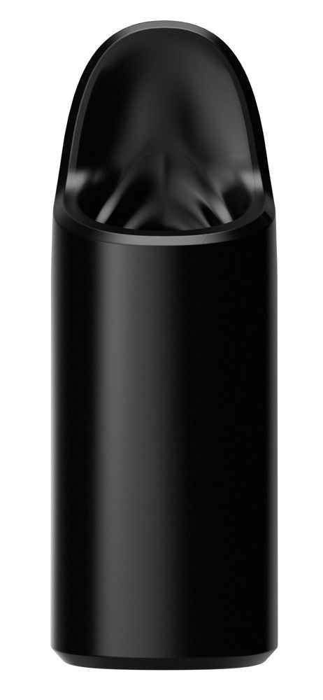 Schwarzes, zylindrisches Gerät mit einer Öffnung. Innere Struktur sichtbar.