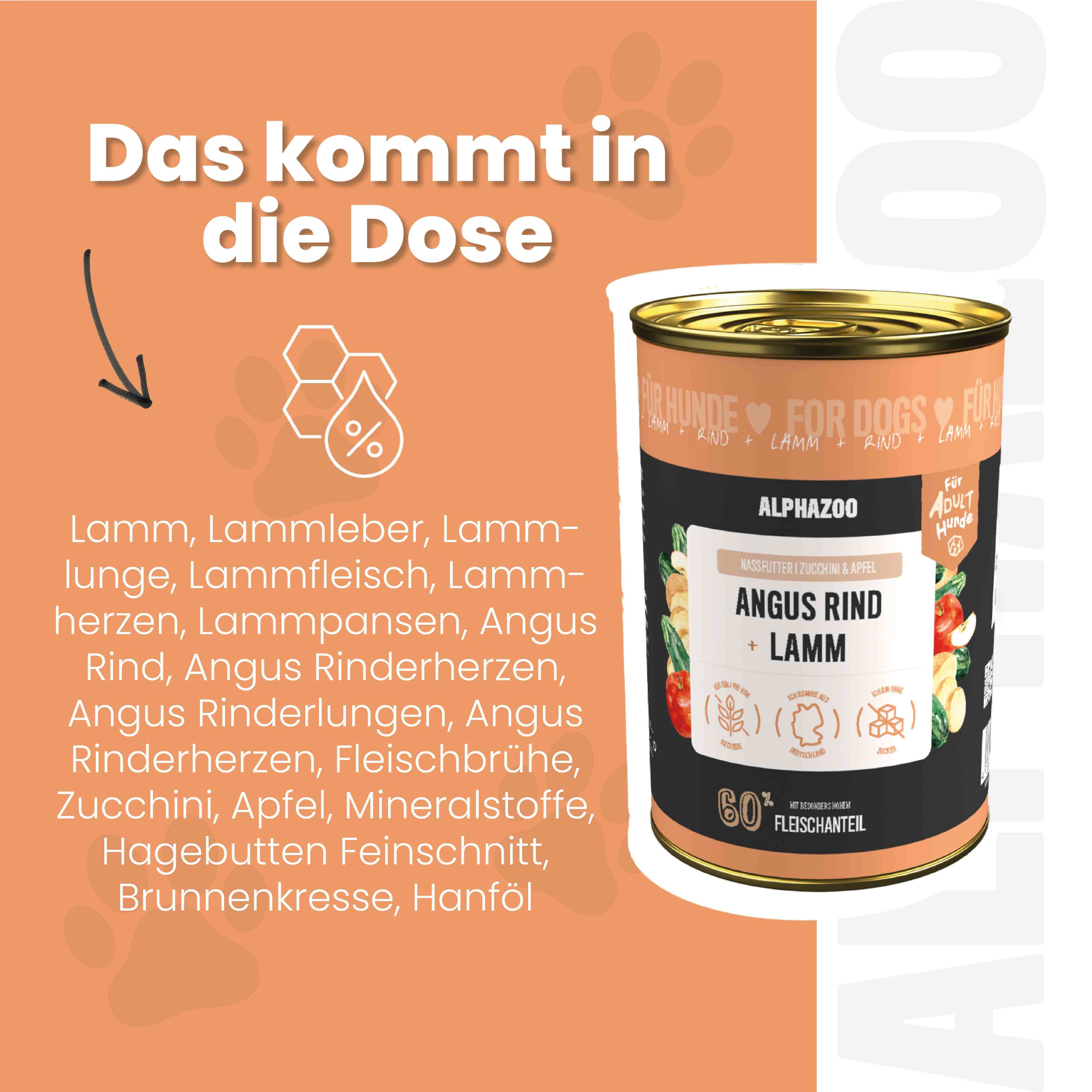 alphazoo Angus Rind + Lamm Nassfutter für Adult Hunde