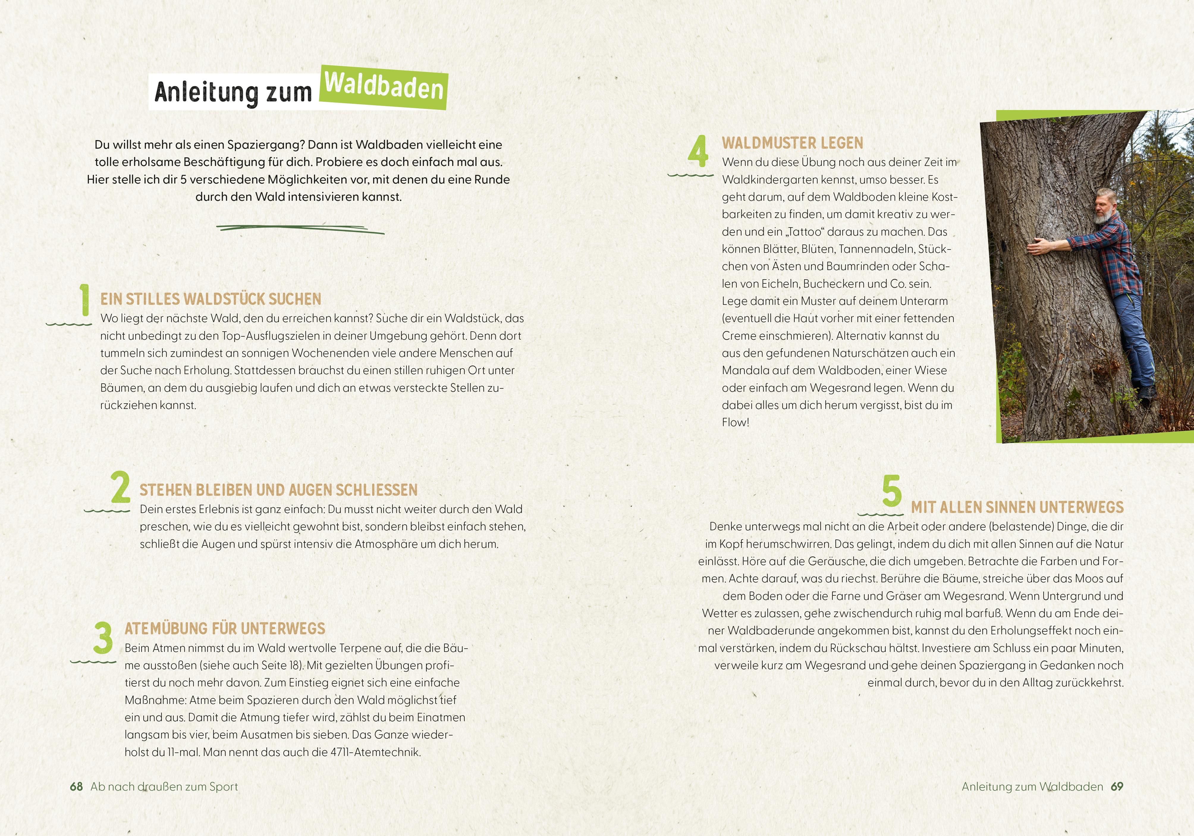 Buchinnenseite. Text und Illustrationen. Thema: Natur als beste Medizin ohne Rezept. Text in deutscher Sprache.