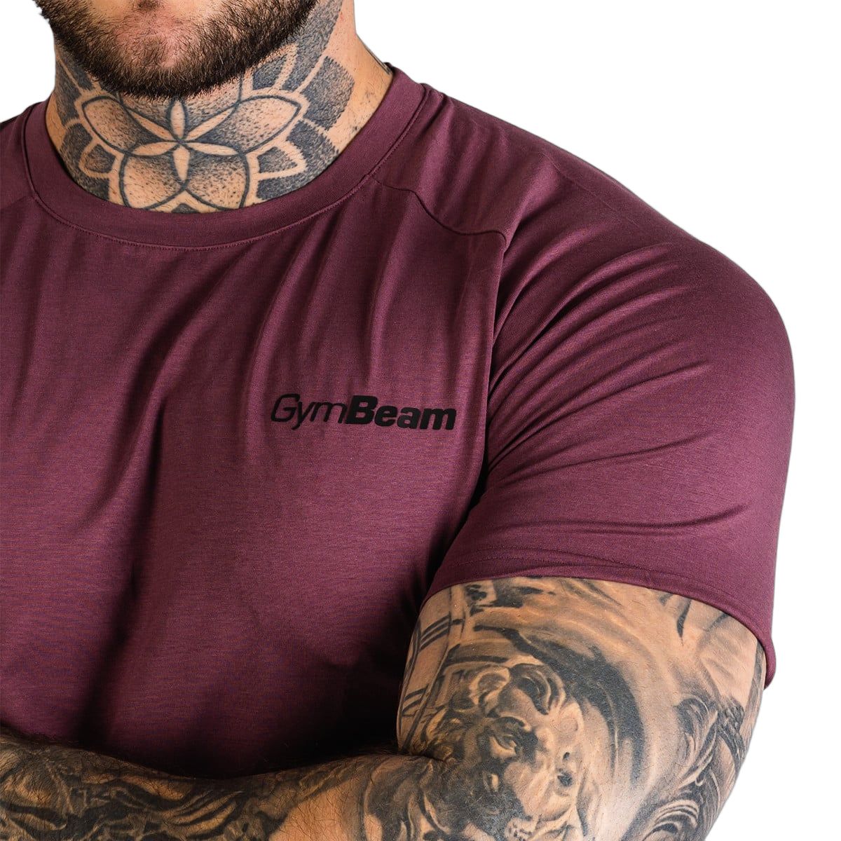 GymBeam T-Shirt Herren Slim mit Kurzarm und Baumwoll-Modal-Elasthan-Mix in Aubergine