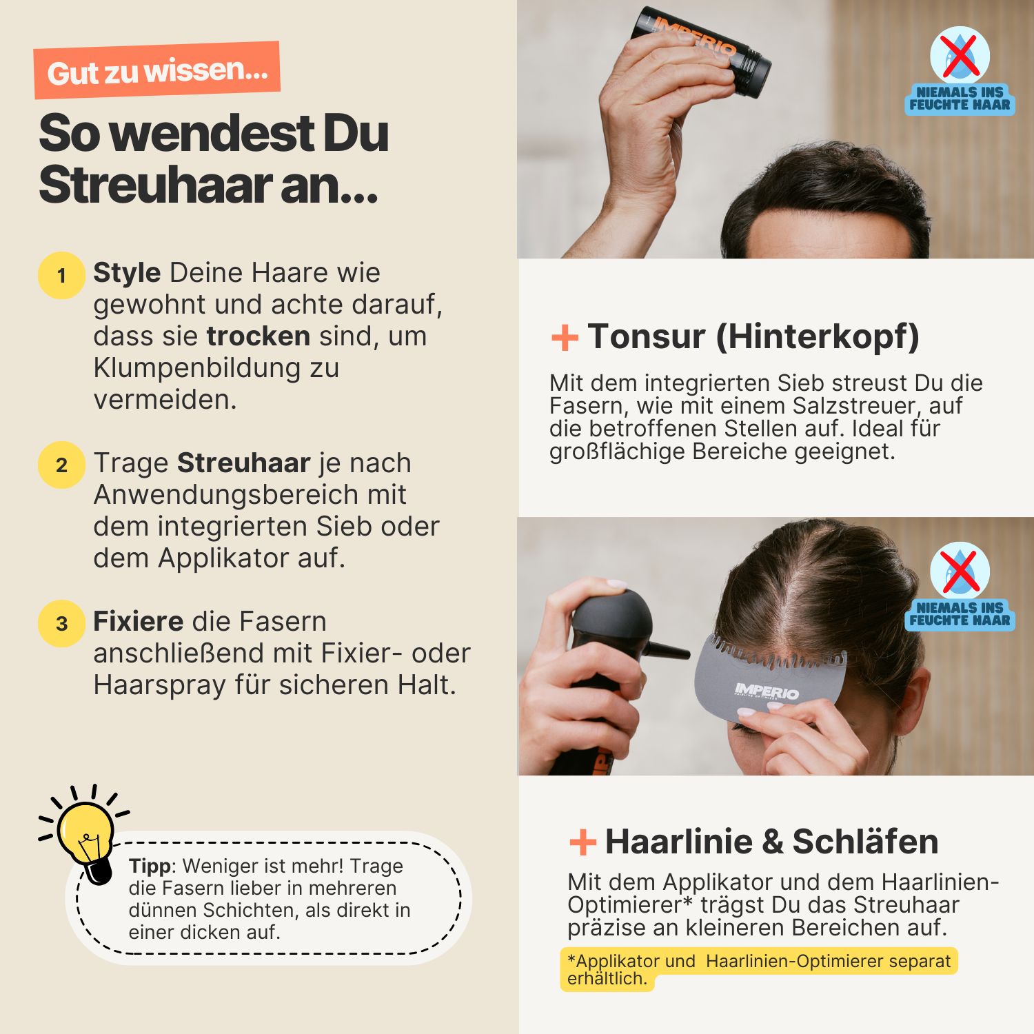 IMPERIO® Streuhaar zur Haarverdichtung - 100% Baumwolle, dermatologisch getestet