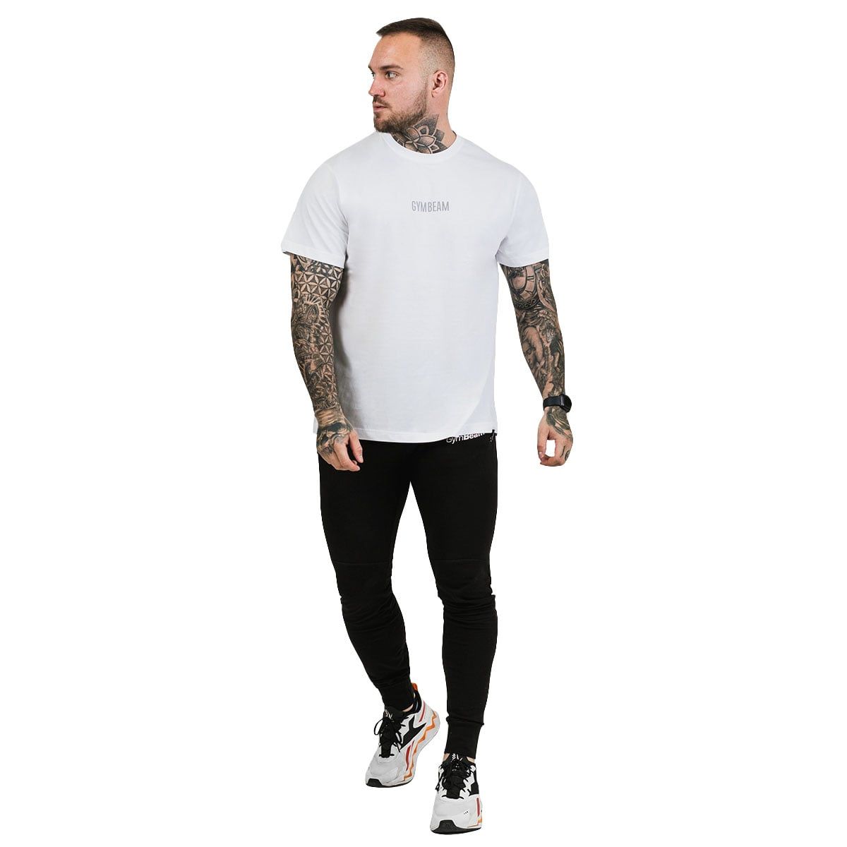 GymBeam T-Shirt Herren regular Kurzarm aus Baumwolle in Weiß