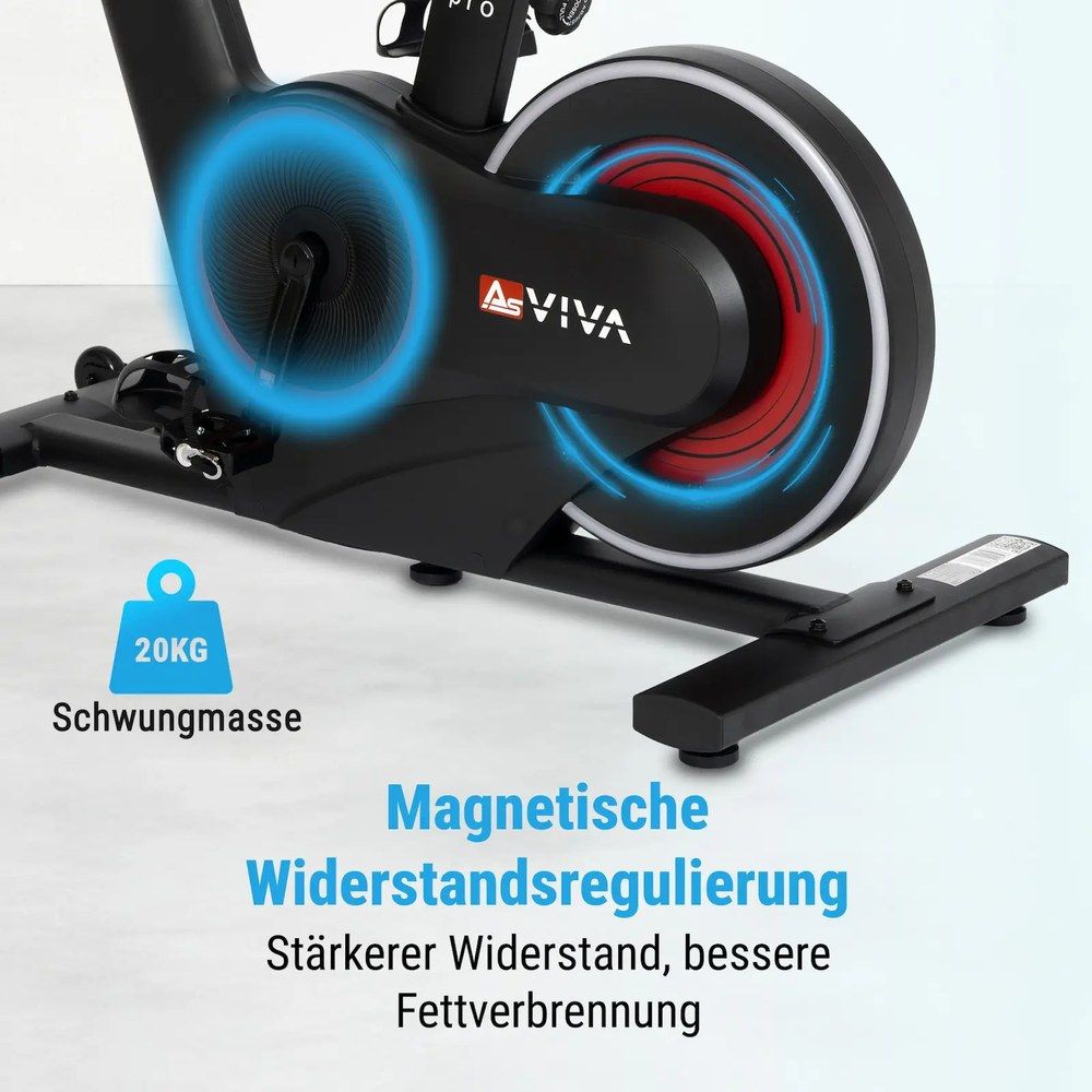 Detailansicht des Schwungrads (20kg) und der magnetischen Widerstandsregulierung.