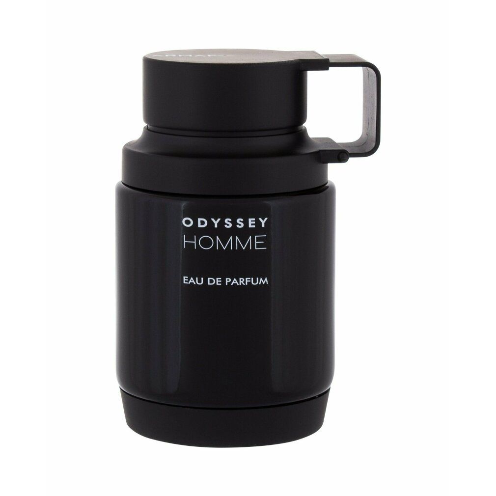 Schwarzer Flakon mit Griff und "ODYSSEY HOMME" und "EAU DE PARFUM" Schriftzug.