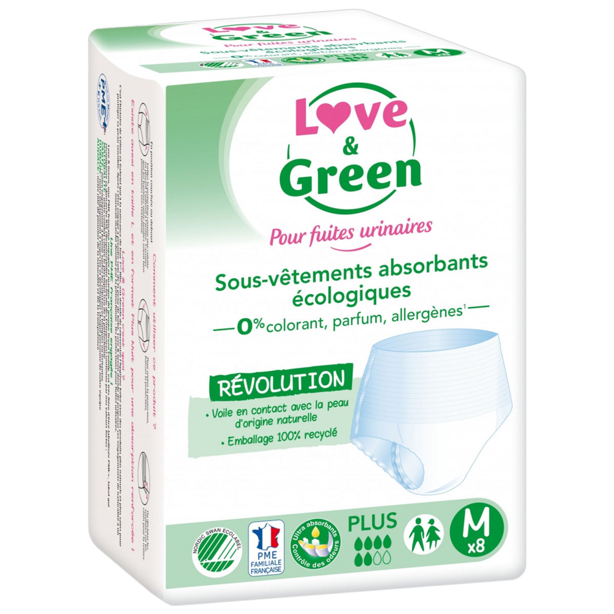 Love & Green Gegen Blasenschwäche Absorbierende Unterwäsche 8 Einlagen (Größe: M) 23x18x15 cm