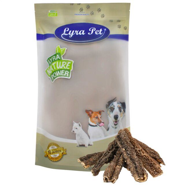 Lyra Pet® Rinderpansen. Verpackung mit Produkt und Hundeabbildung. Aufschrift: Lyra Nature Power.