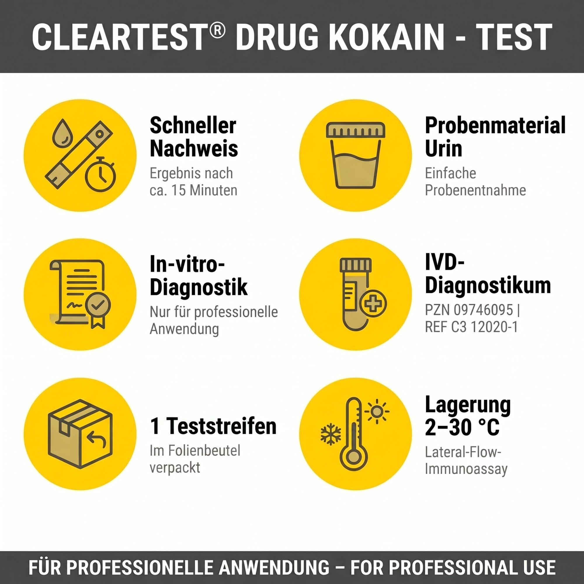 CLEARTEST Drug Drogentest Urin, Nachweis von Kokain COC