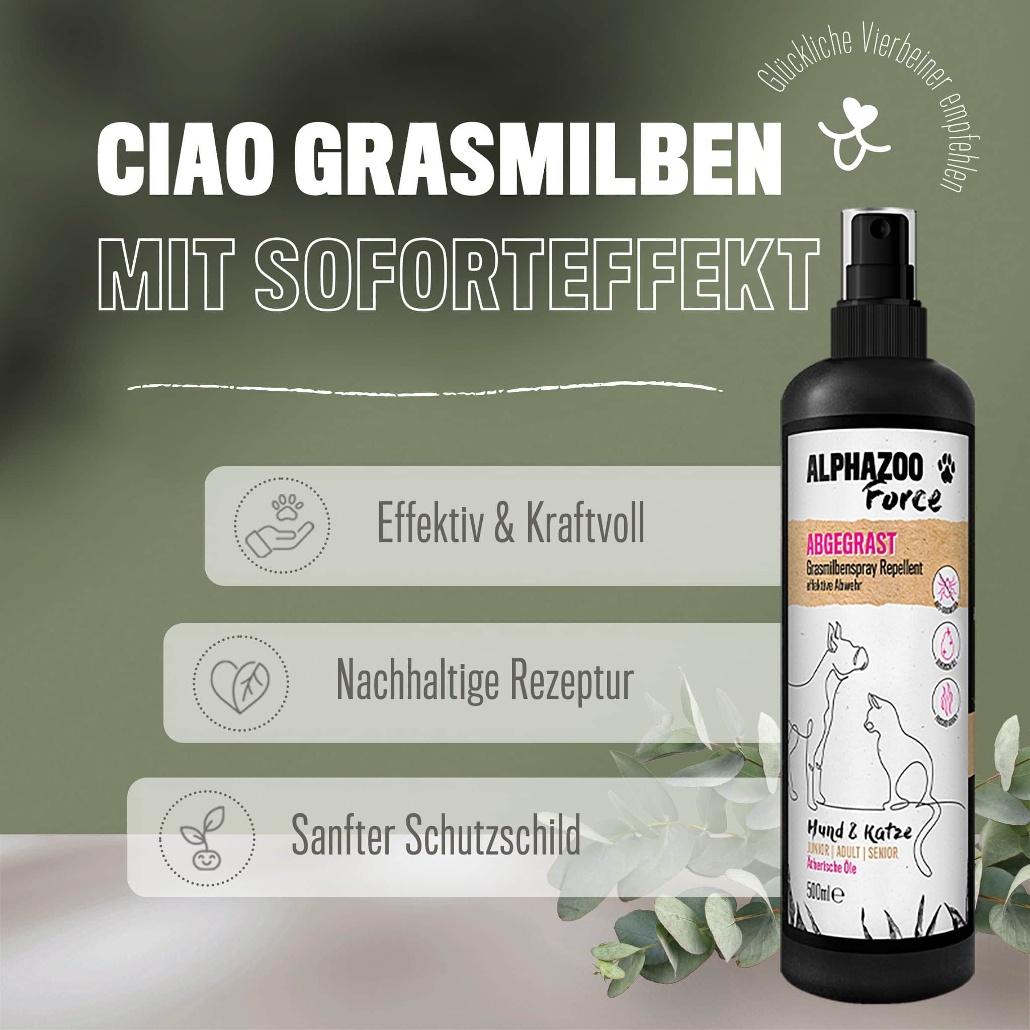 Alphazoo Abgegrast Grasmilben Spray für Hunde & Katzen I Starkes Mittel gegen Milben 500 ml