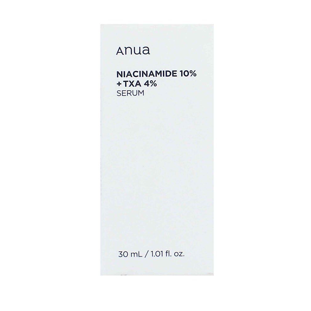 Anua Niacinamid 10% + TXA 4% Serum Flasche, weiße Pipette.