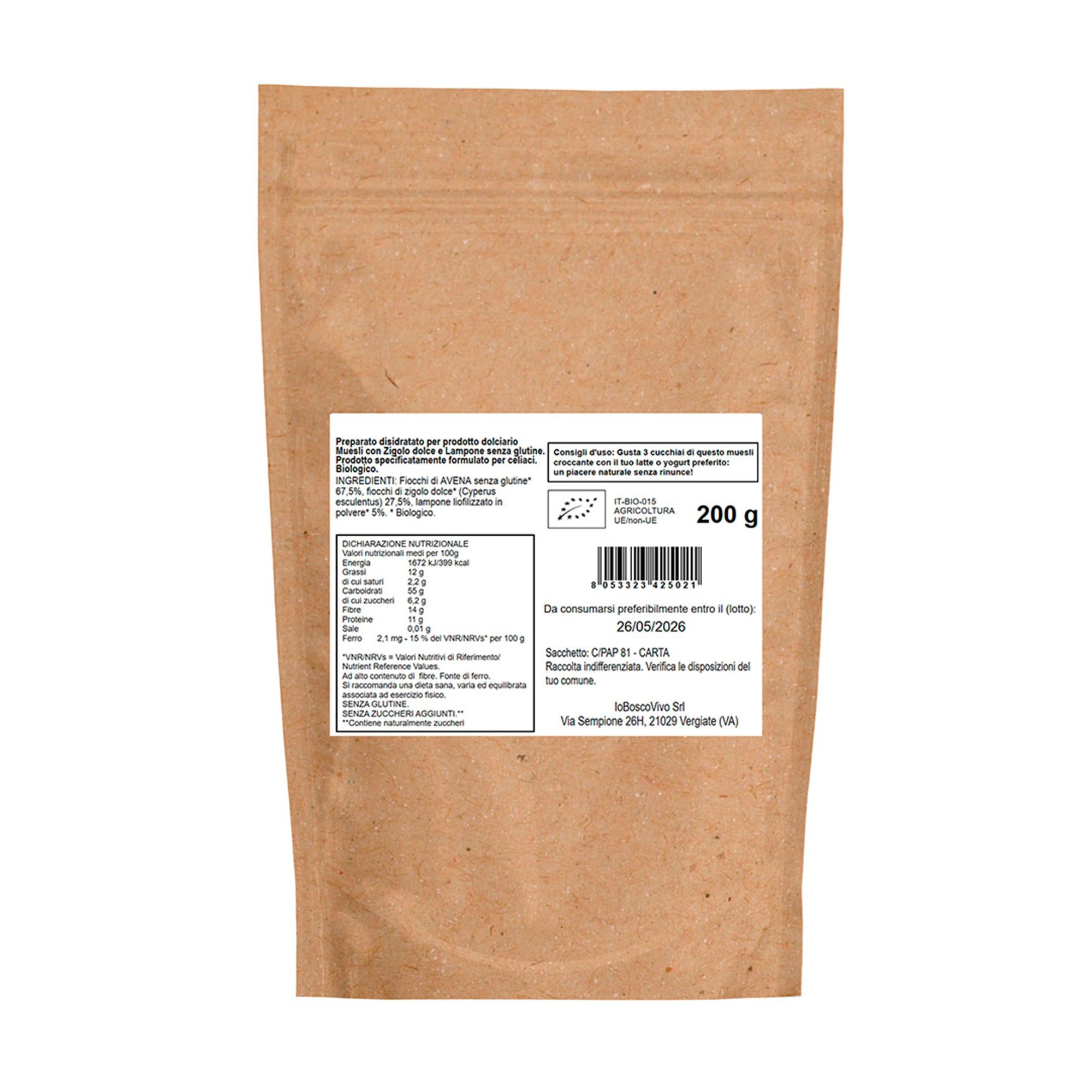 IoBoscoVivo Bio-Knuspermüsli Hafer, Erdmandel & Himbeere, glutenfrei, ohne Zuckerzusatz