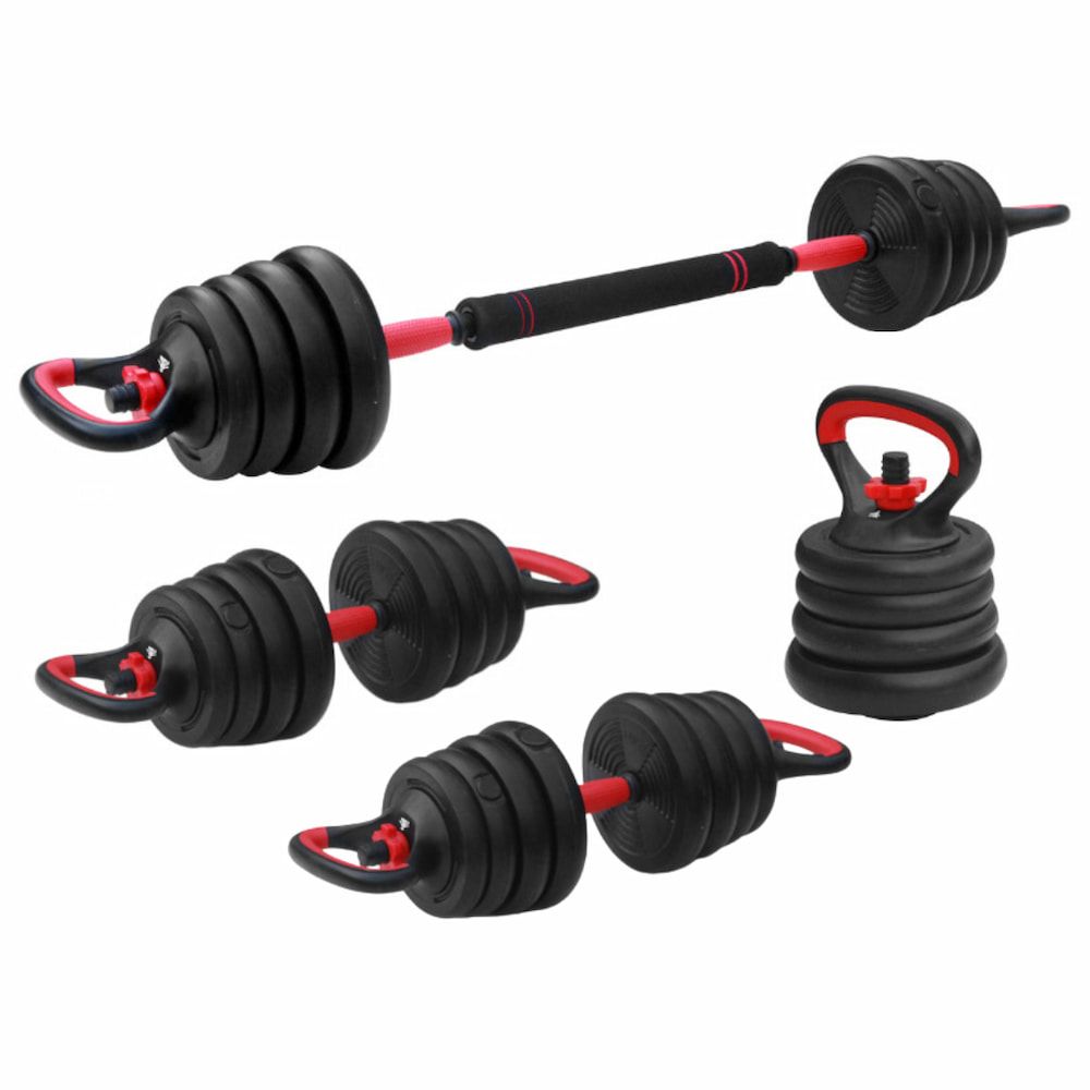 FITPADDY - Kit pesi componibile 3-in-1 barbell dumbbell kettlebell 15 kg