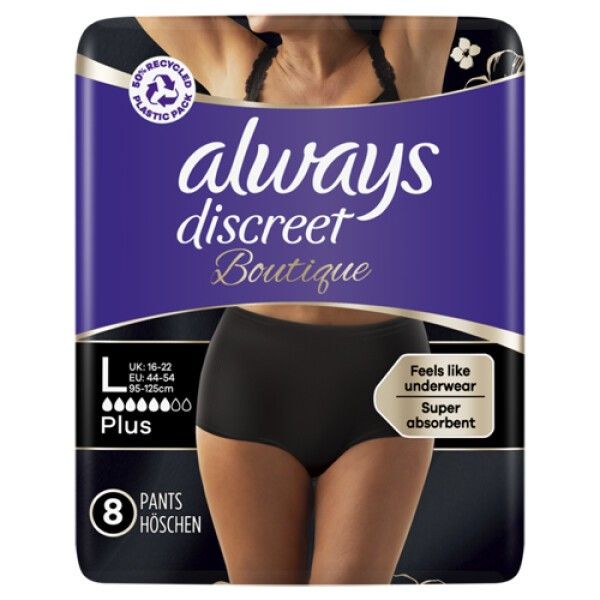 Multipack 2x 8 Stück Always Discreet Boutique Schwarze Höschen Gr. L 2x8 St