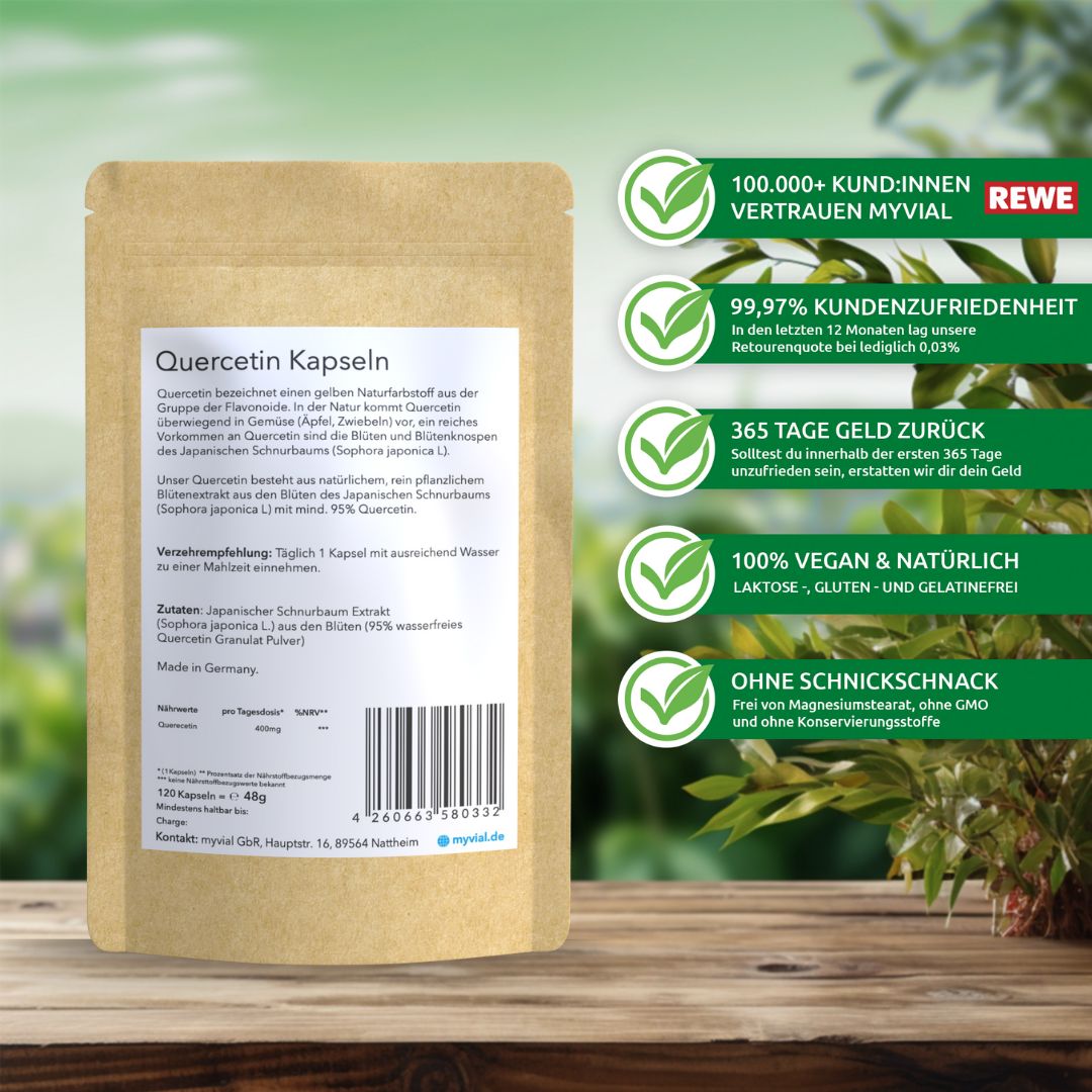 myvial® Quercetin Kapseln 400 mg - 120 St mit 95% Quercetin aus Sophora japonica - vegan